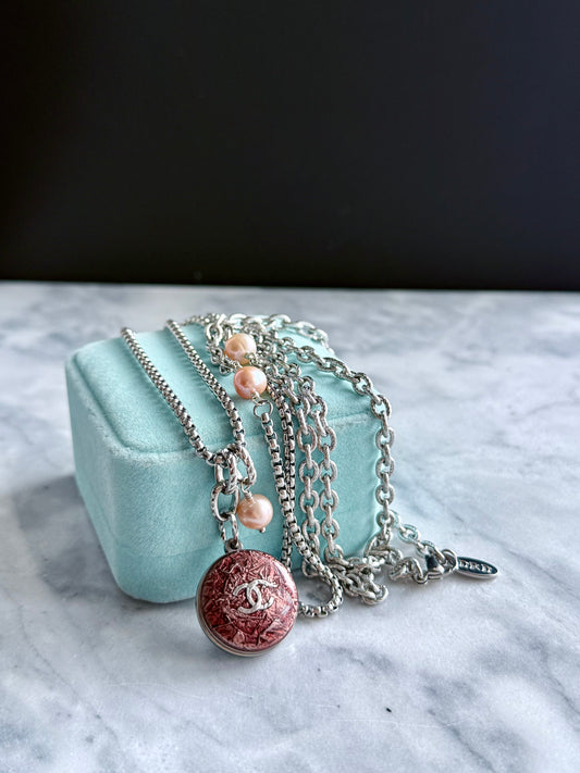 🍒 ONE OF A KIND - Authentic Reworked silver Button Double wrap Necklace