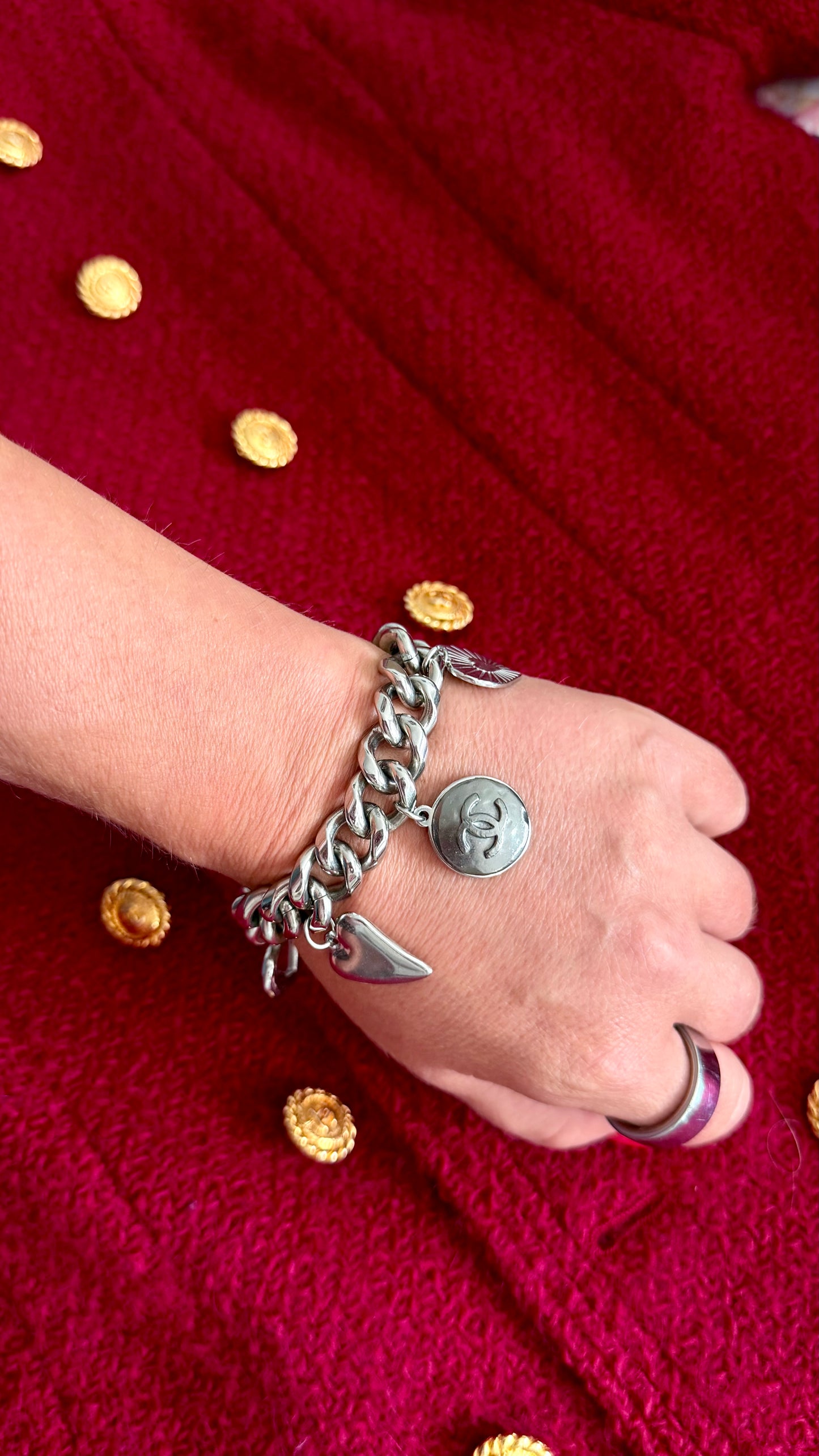 Silver Charm chunky Authentic Reworked button bracelet