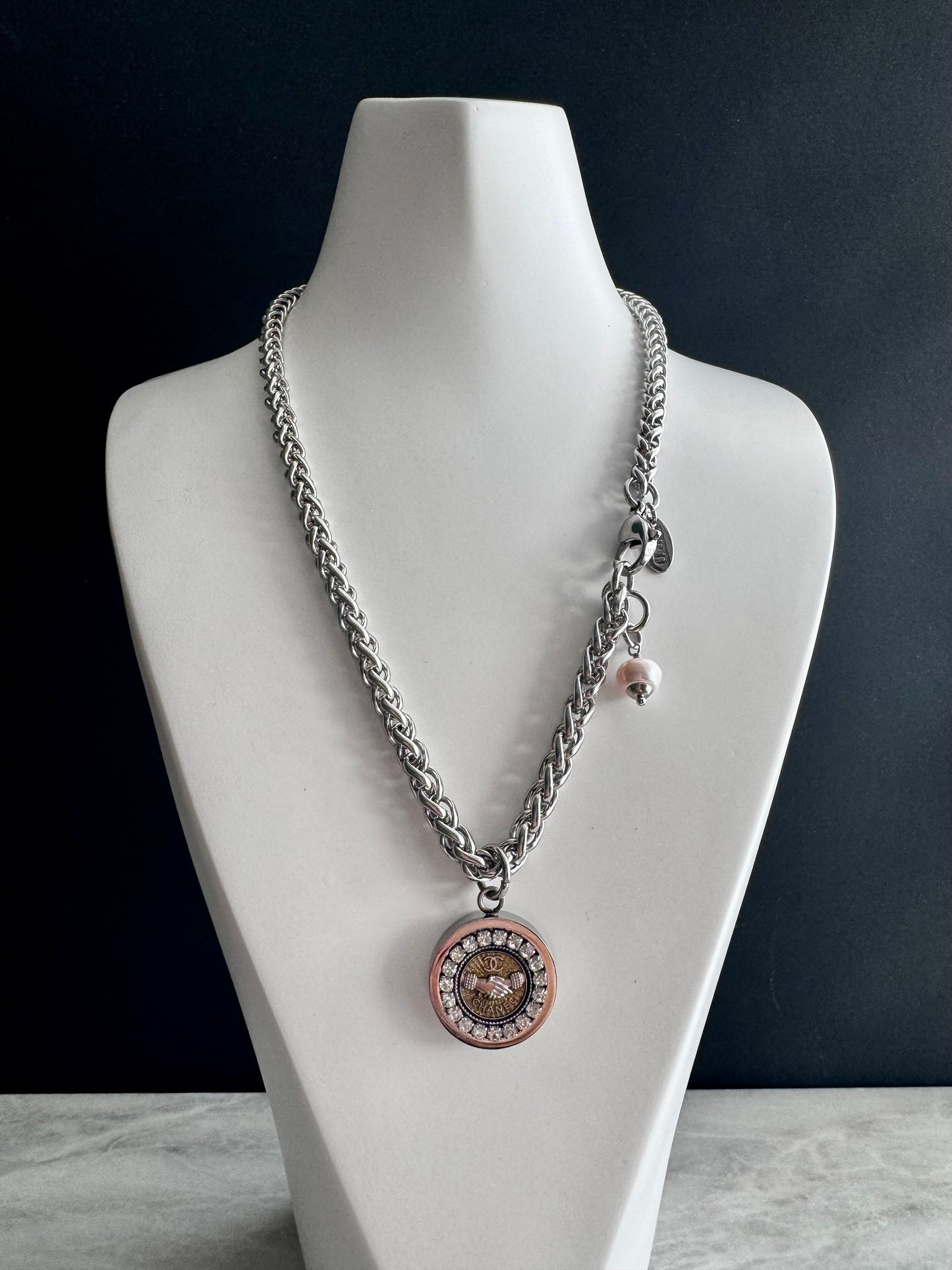 Authentic Reworked silver Button Necklace