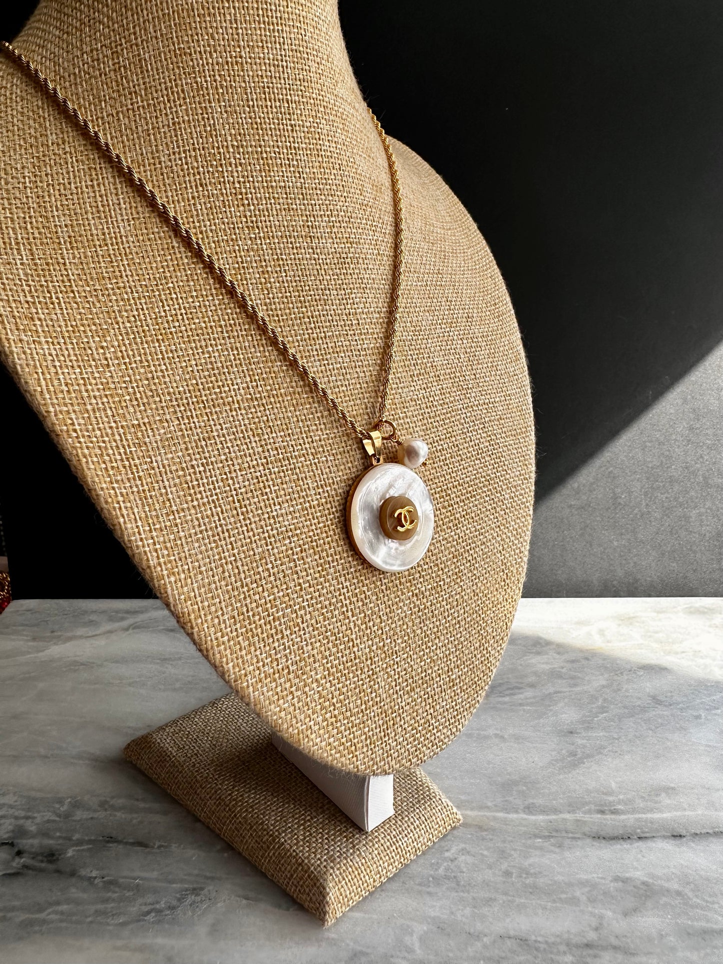 MOTHER OF PEARL One of a kind pearl and Authentic Reworked button necklace