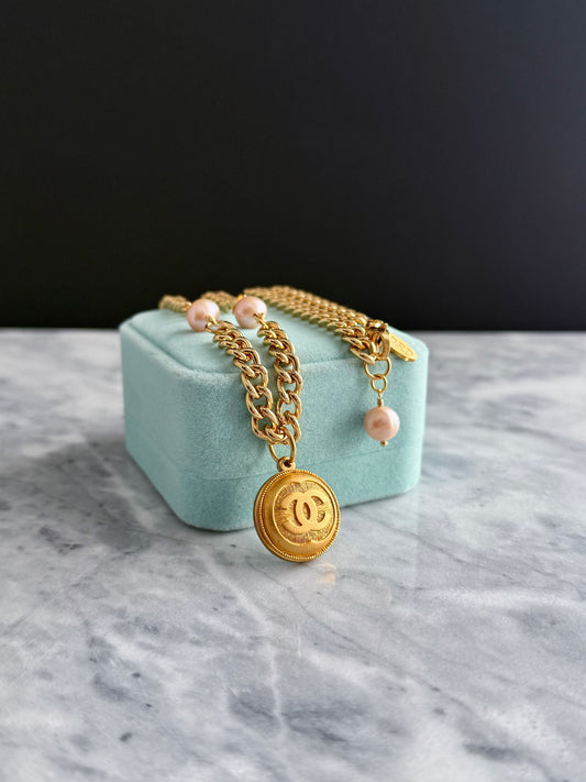 Extremely rare Authentic Reworked gold Button Necklace