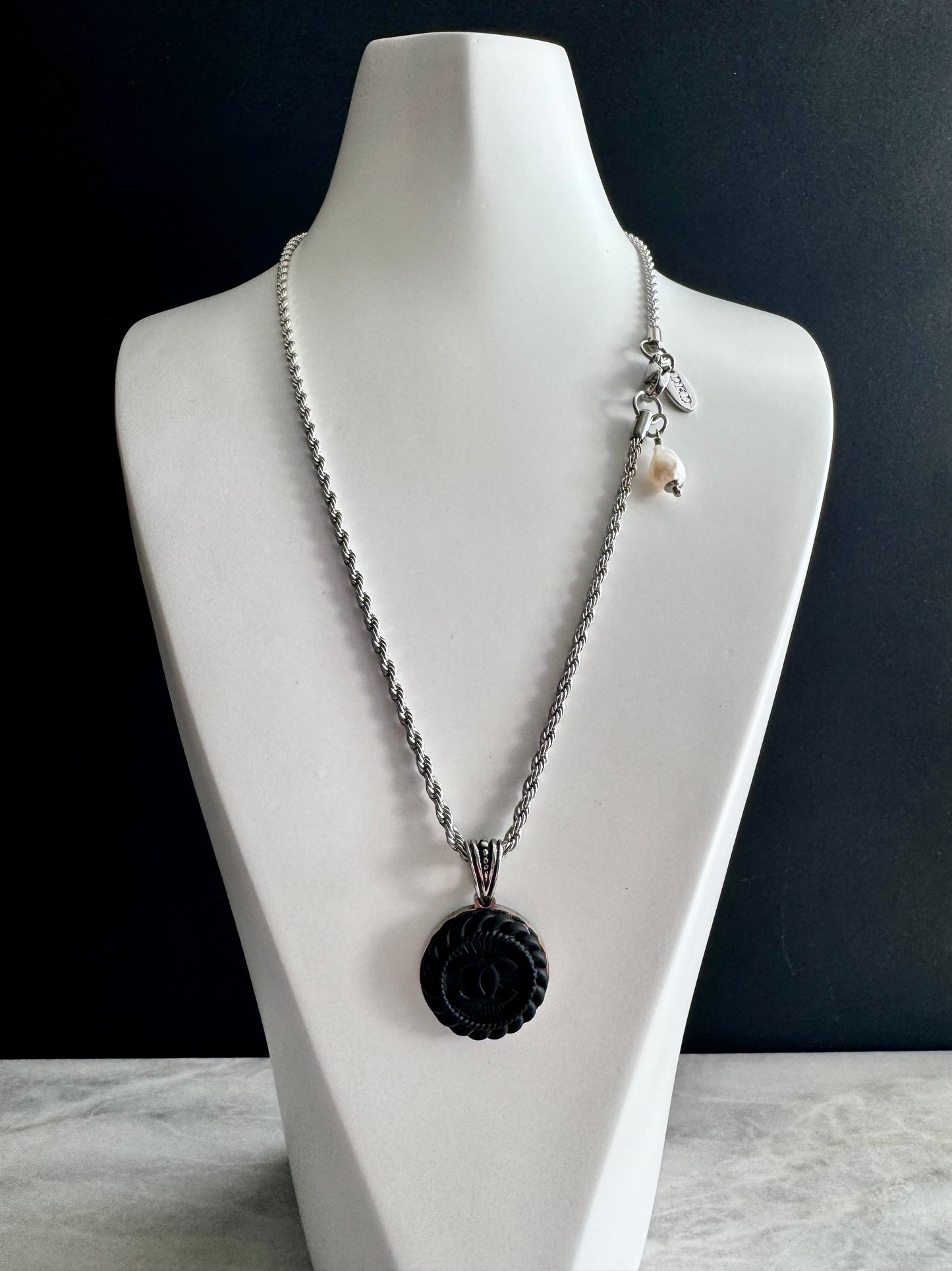 Large Vintage Authentic reworked silver button Necklace