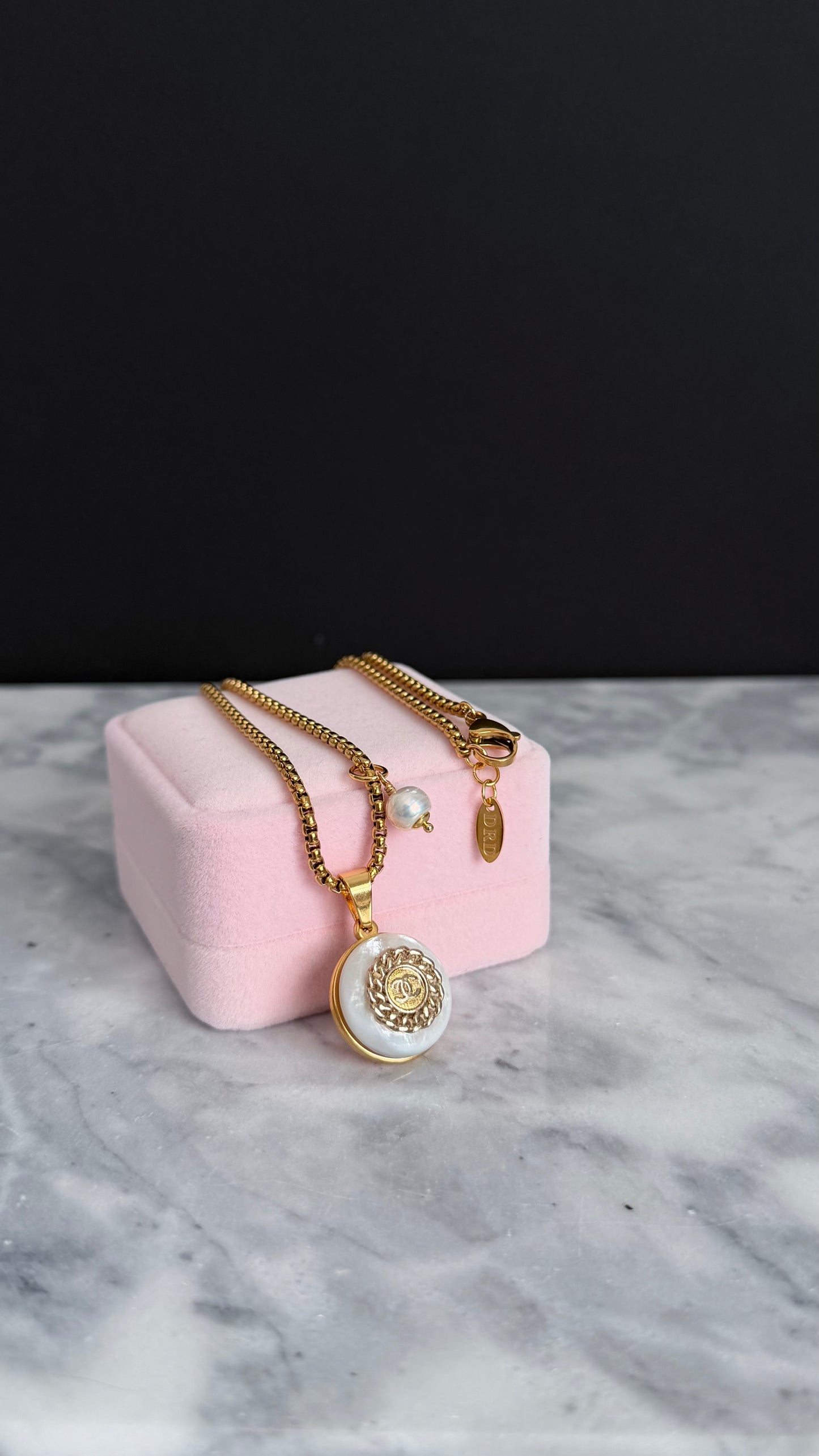 SUPER RARE MOTHER OF PEARL and Vintage Authentic reworked Gold button Necklace