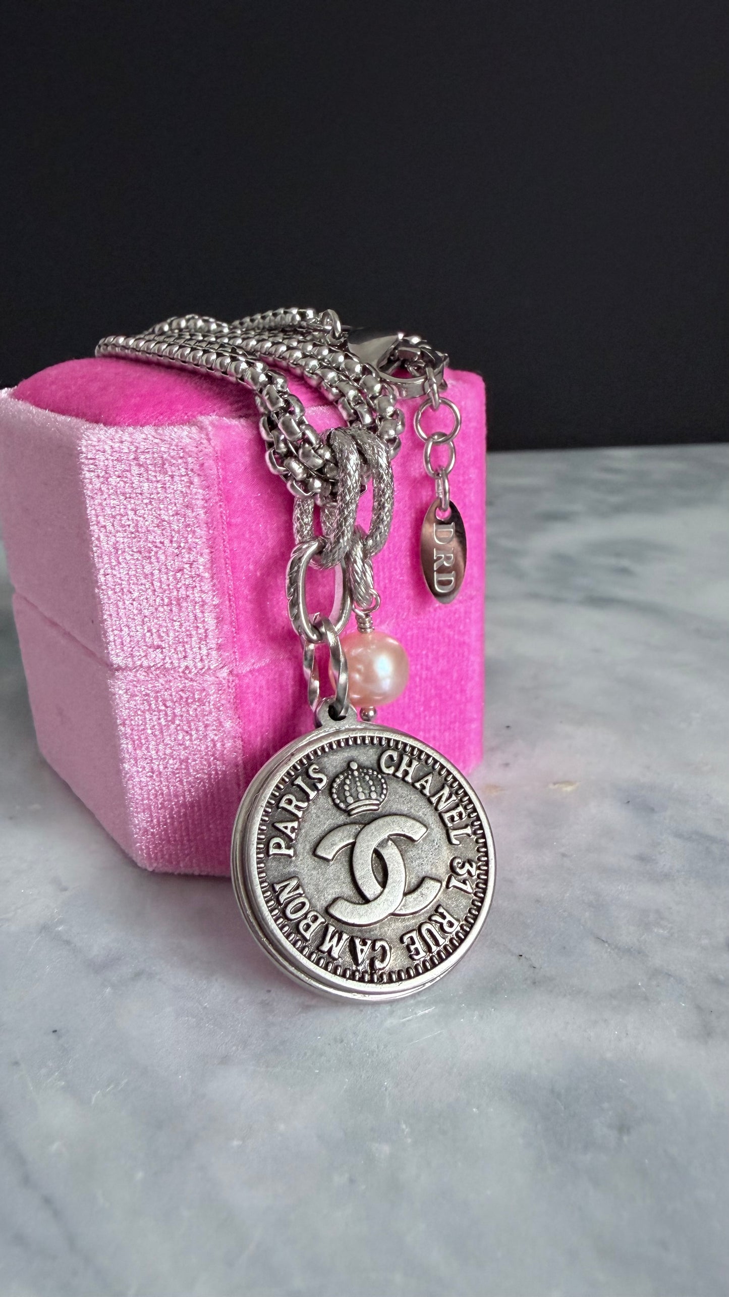✨ DOUBLE CHAIN - Authentic Reworked silver Button Necklace