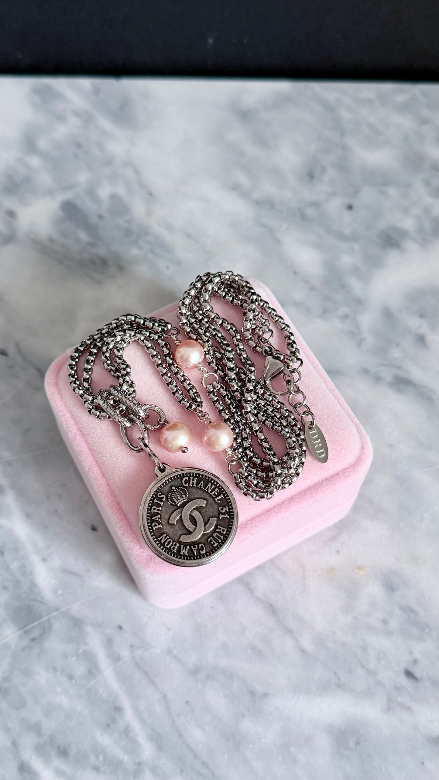 ✨ DOUBLE CHAIN - Authentic Reworked silver Button Necklace