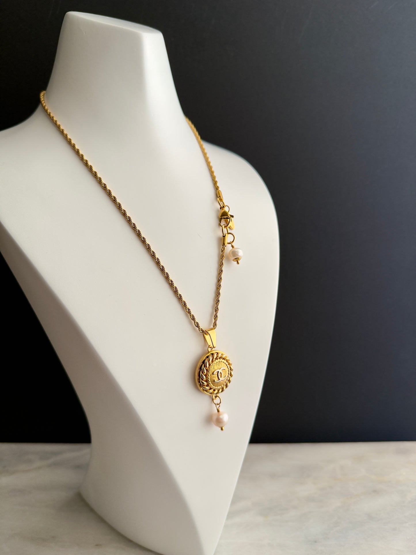 Vintage Authentic reworked Gold button Necklace