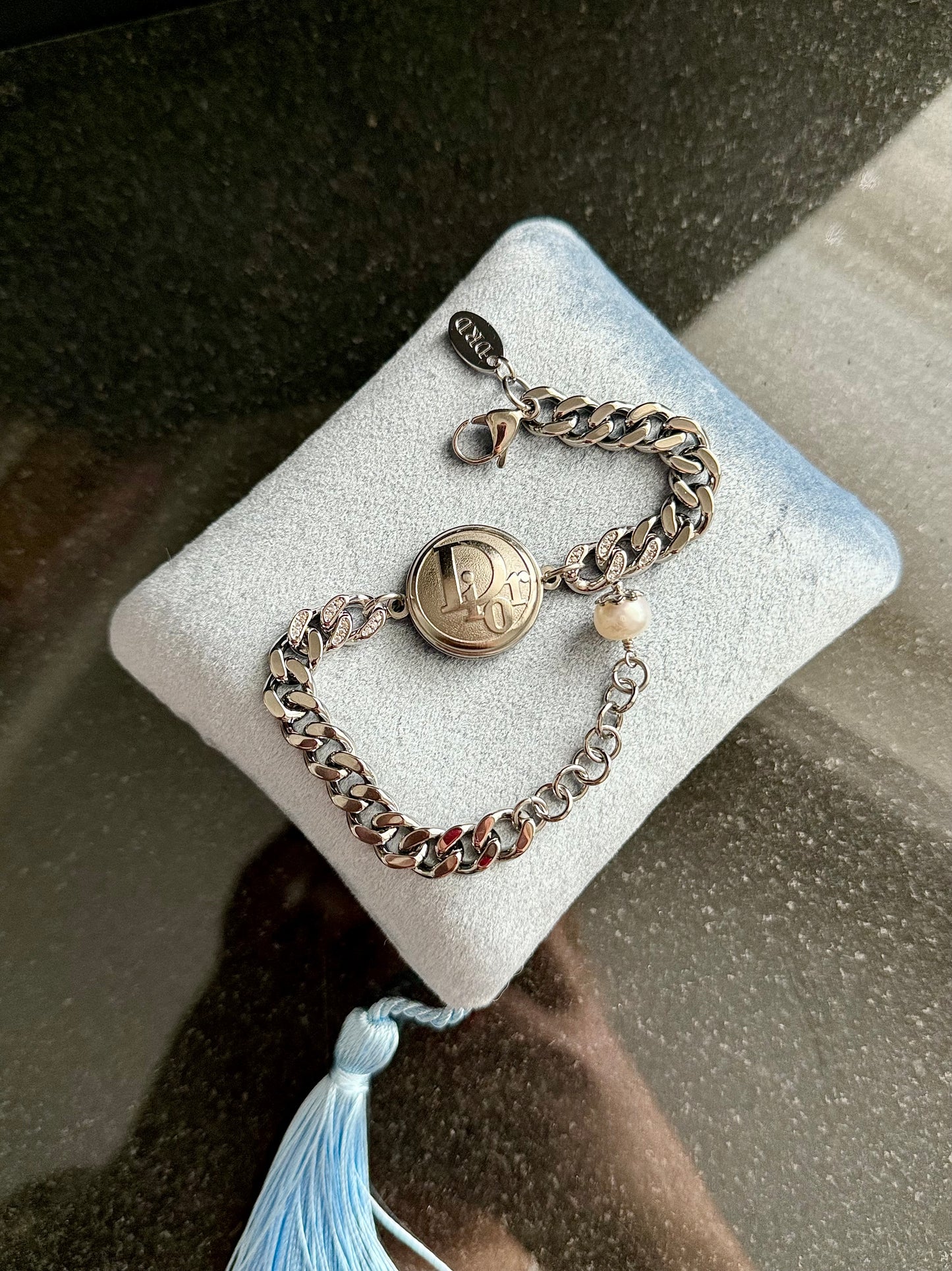 ✨ONE OF A KIND silver reworked button bracelet • large unique non tarnish chain