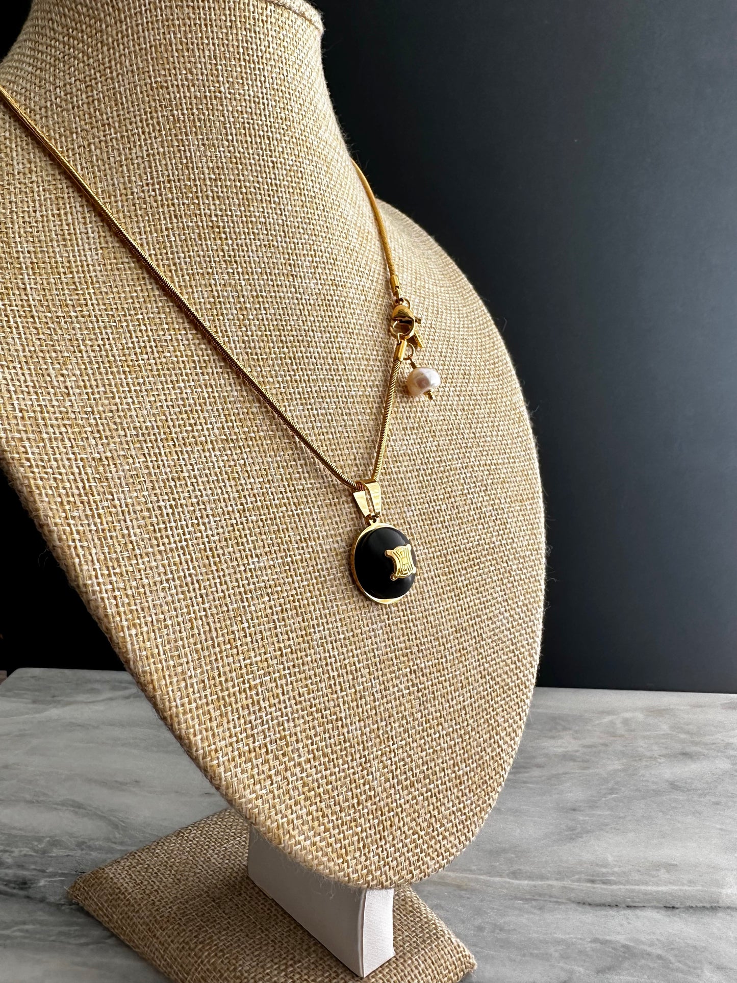 🖤 Vintage Authentic reworked Celine Gold button Necklace