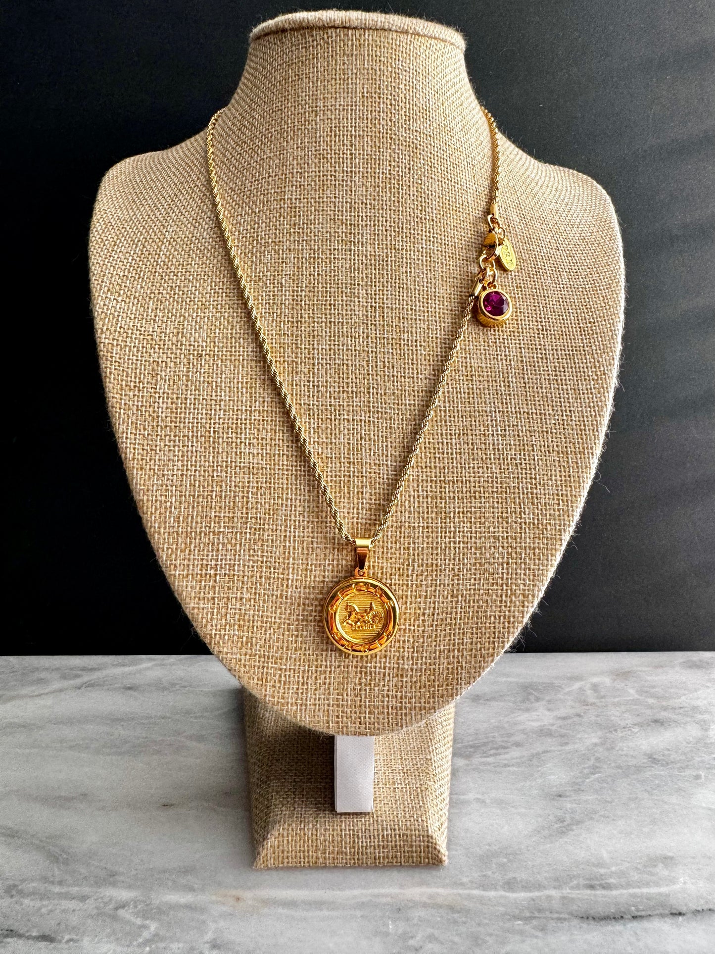 💗 Vintage Authentic reworked Celine Gold button Necklace