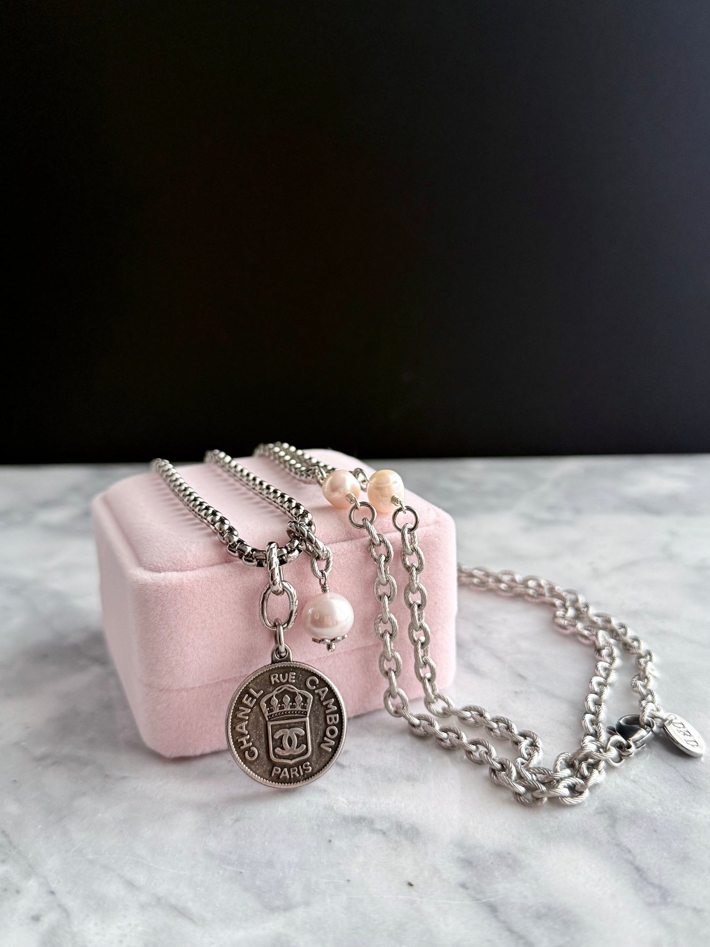🤍 ONE OF A KIND - Authentic Reworked silver Button Double wrap Necklace