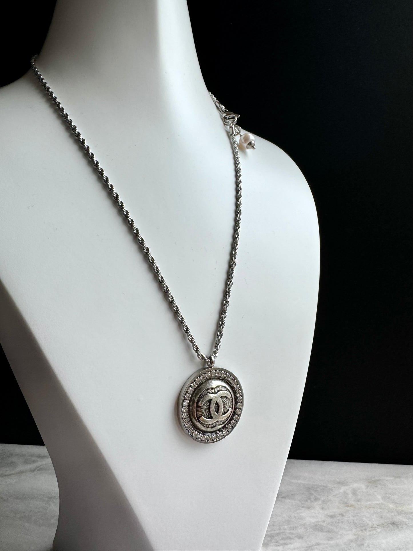 Authentic Reworked silver Button Necklace