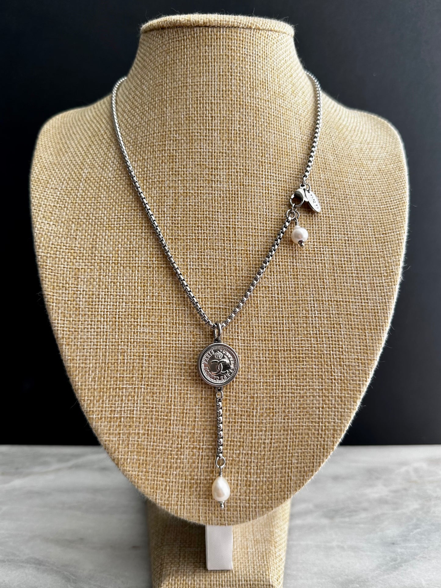 Delicate Authentic Reworked silver Button Necklace