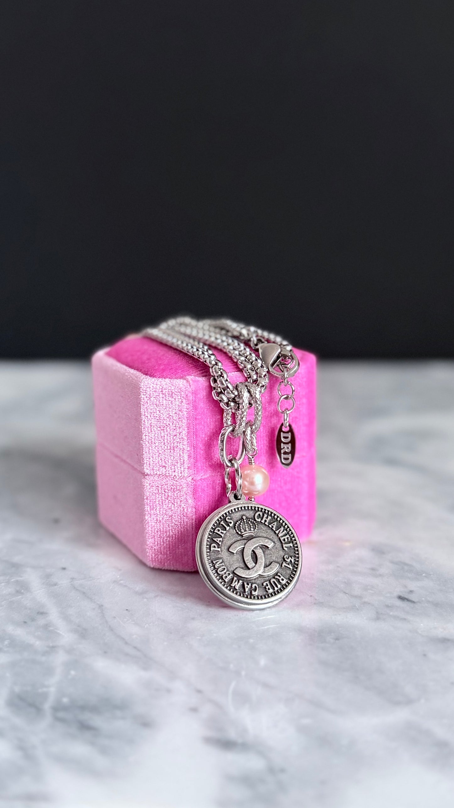 ✨ DOUBLE CHAIN - Authentic Reworked silver Button Necklace