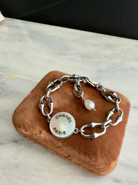 ✨ONE OF A KIND silver reworked button bracelet • large unique non tarnish chain