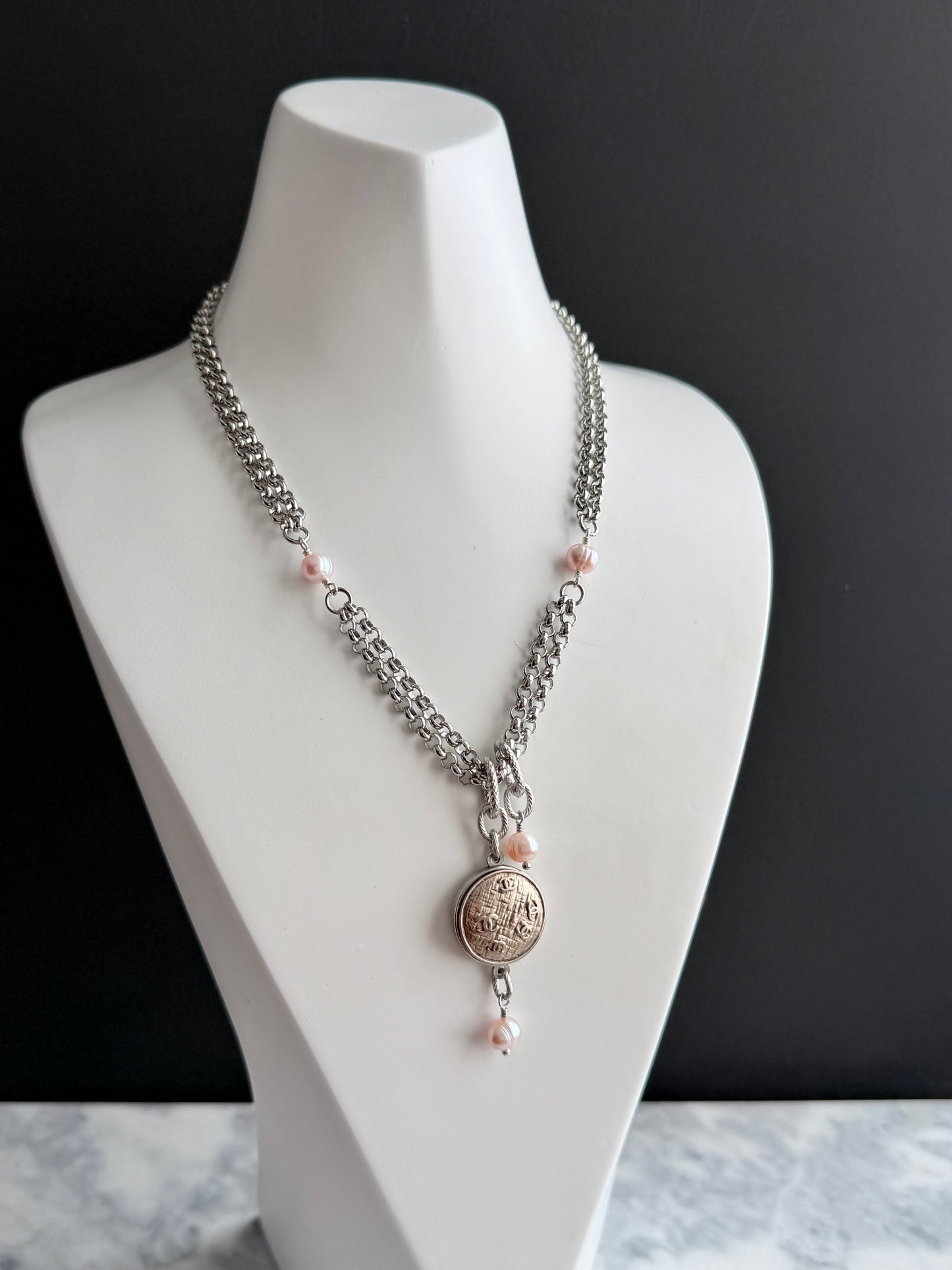 ✨ MIXED METAL Extremely rare Authentic Reworked silver Button Necklace