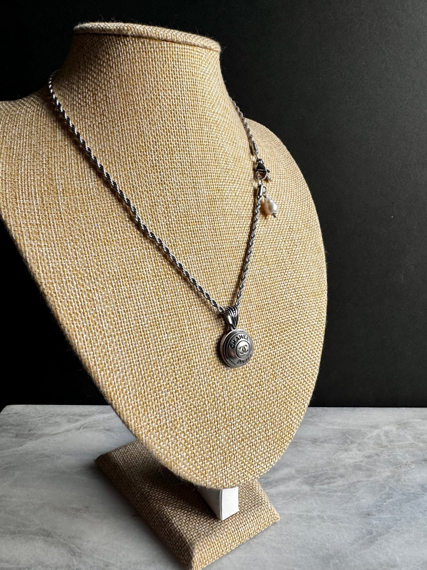 Authentic Reworked silver Button Necklace