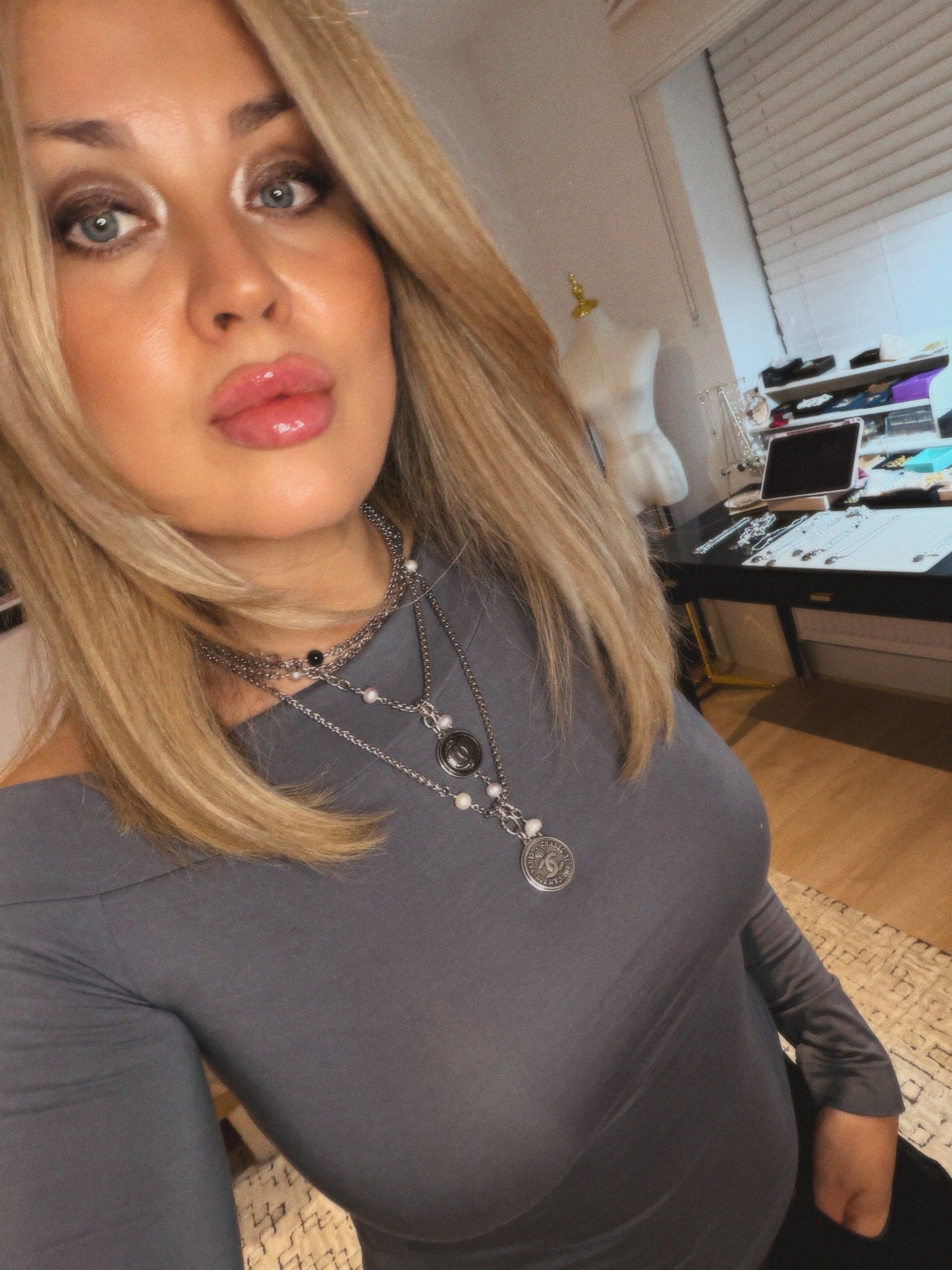 🖤 ONE OF A KIND - Authentic Reworked silver Button Double wrap Necklace