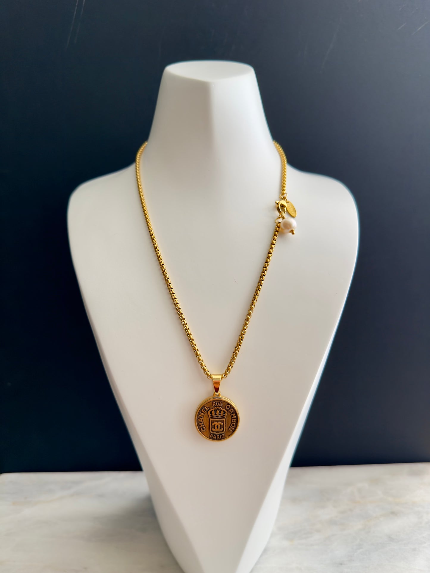 Large Vintage Authentic reworked Gold button Necklace