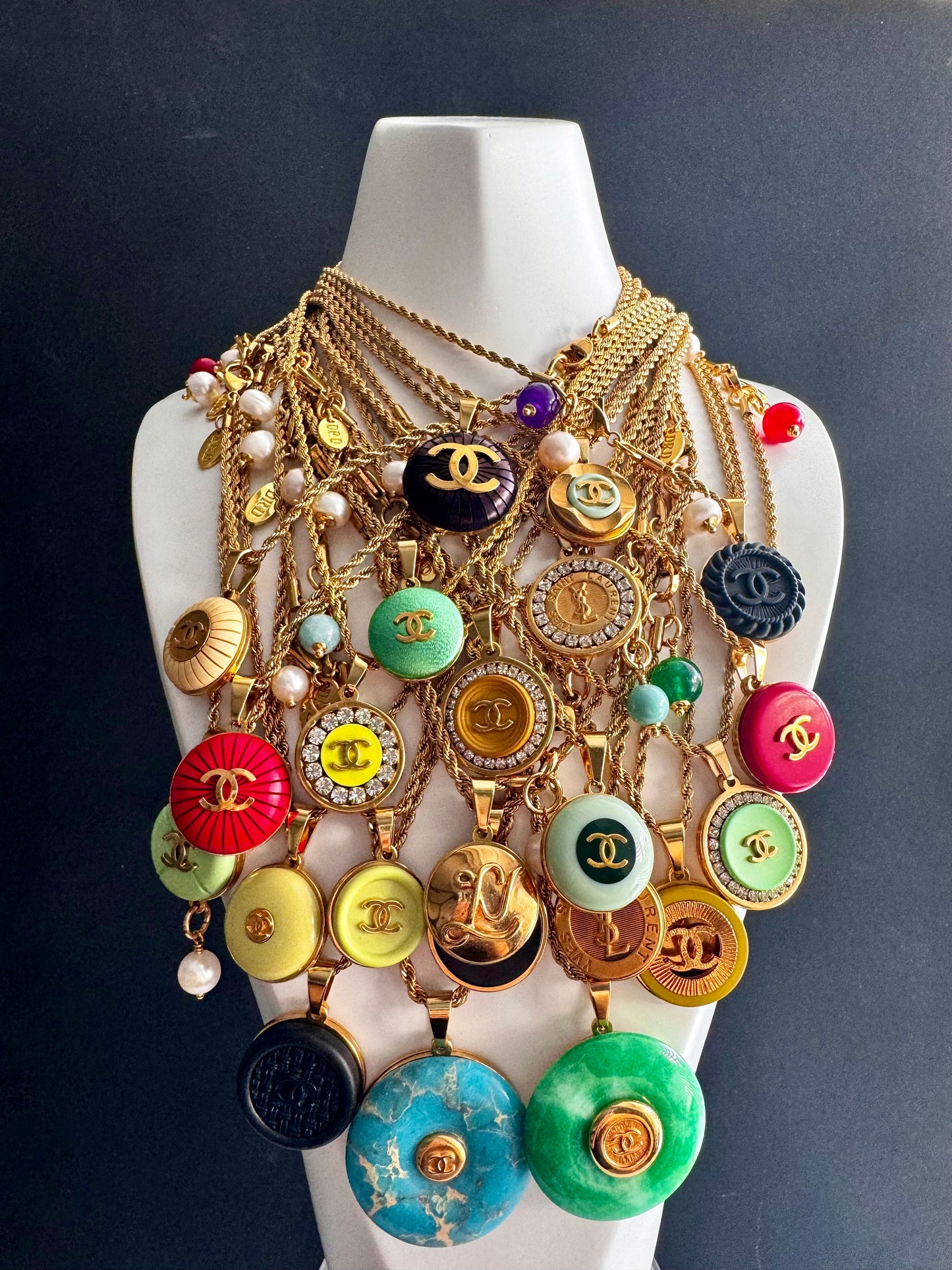 Large Vintage Authentic reworked Gold button Necklace