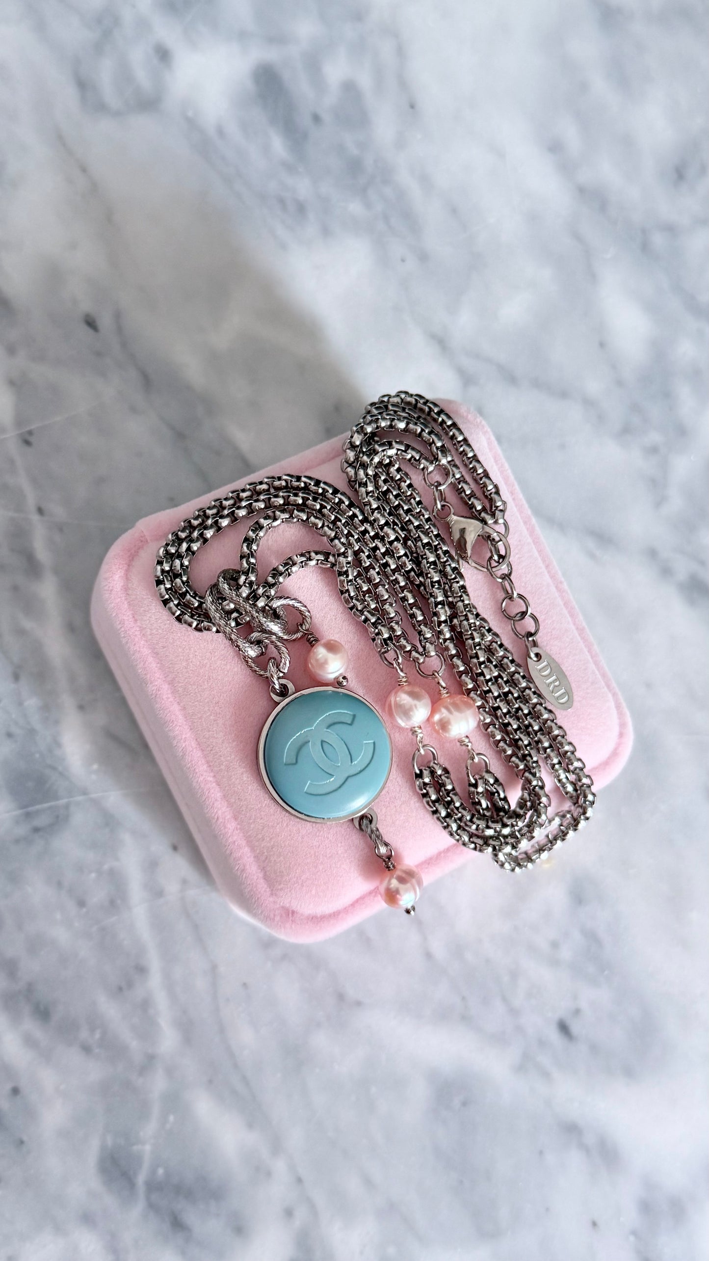 ✨ DOUBLE CHAIN - Authentic Reworked silver Button Necklace