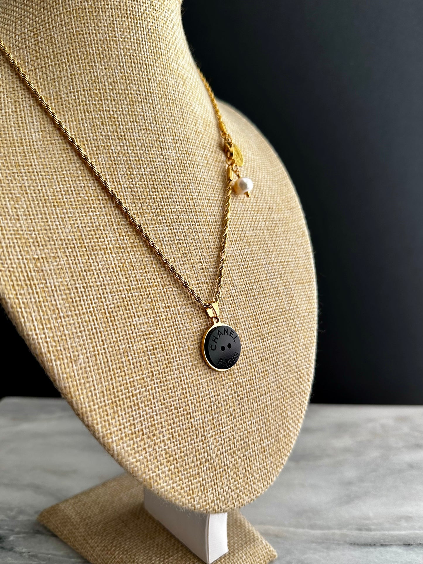 Vintage Authentic reworked gold button Y lariat Necklace