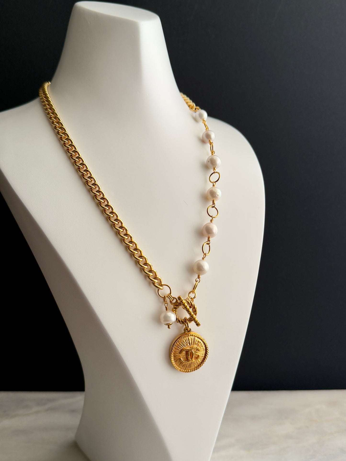 LARGE SUPER RARE Vintage Authentic reworked Gold button Necklace