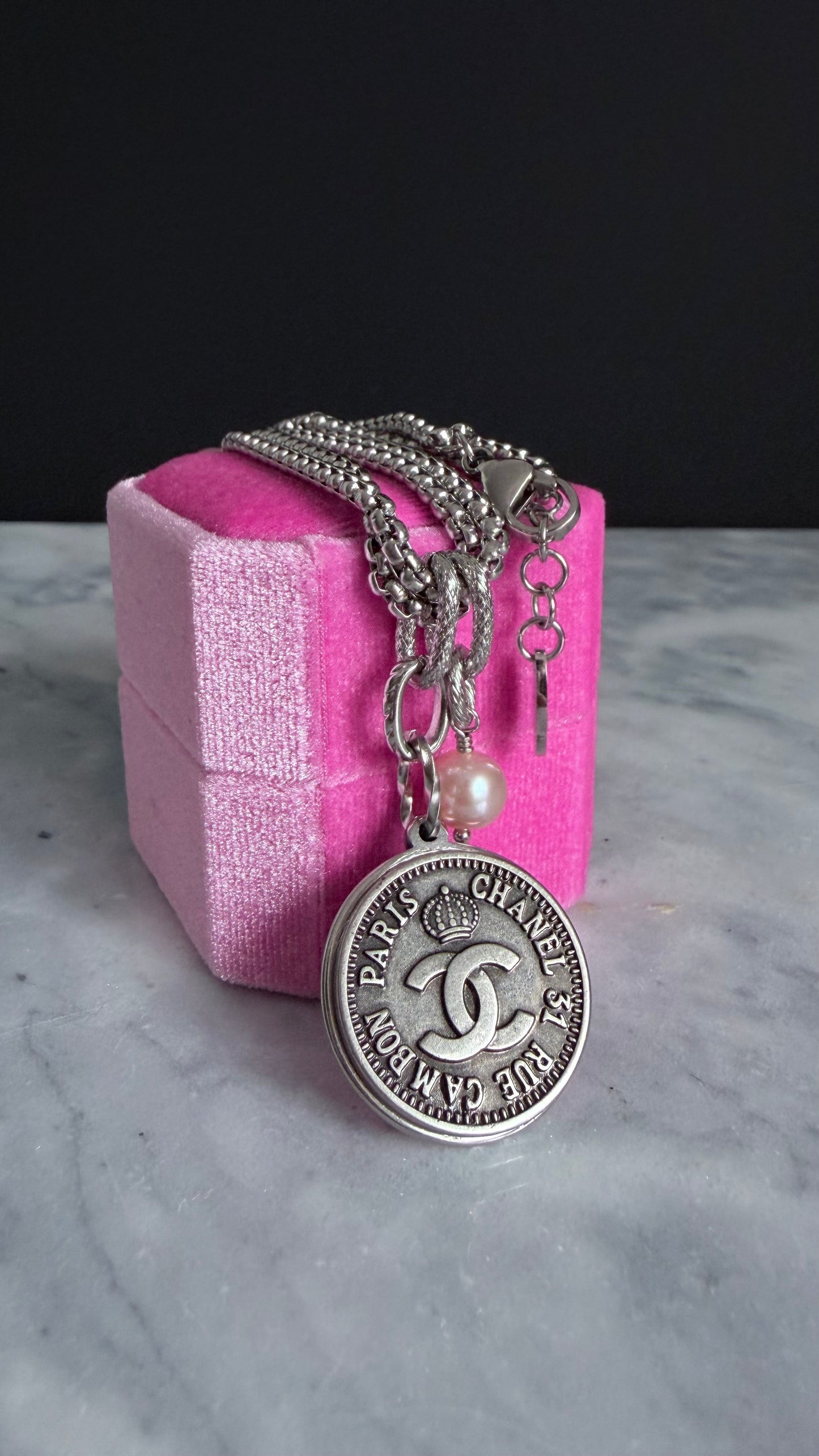 ✨ DOUBLE CHAIN - Authentic Reworked silver Button Necklace
