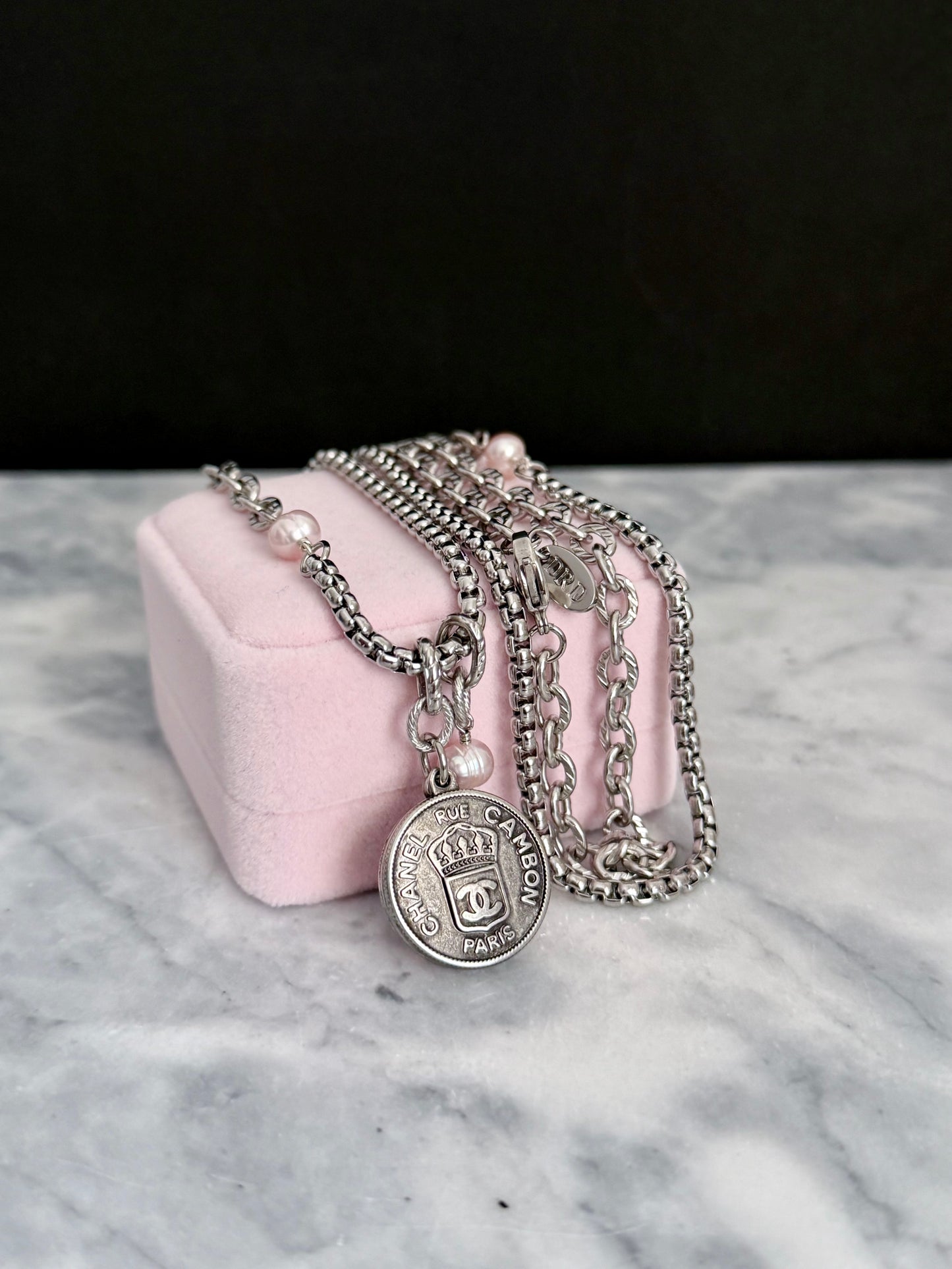 🖤 ONE OF A KIND - Authentic Reworked silver Button Double wrap Necklace