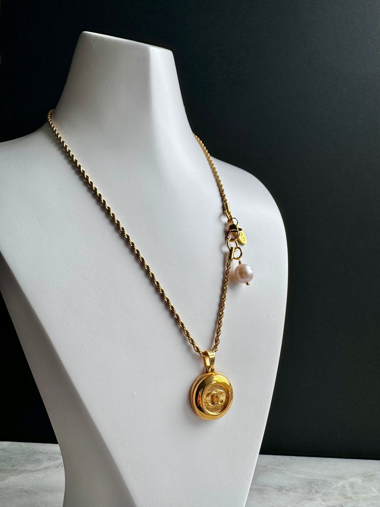 Vintage Authentic reworked Gold button Necklace