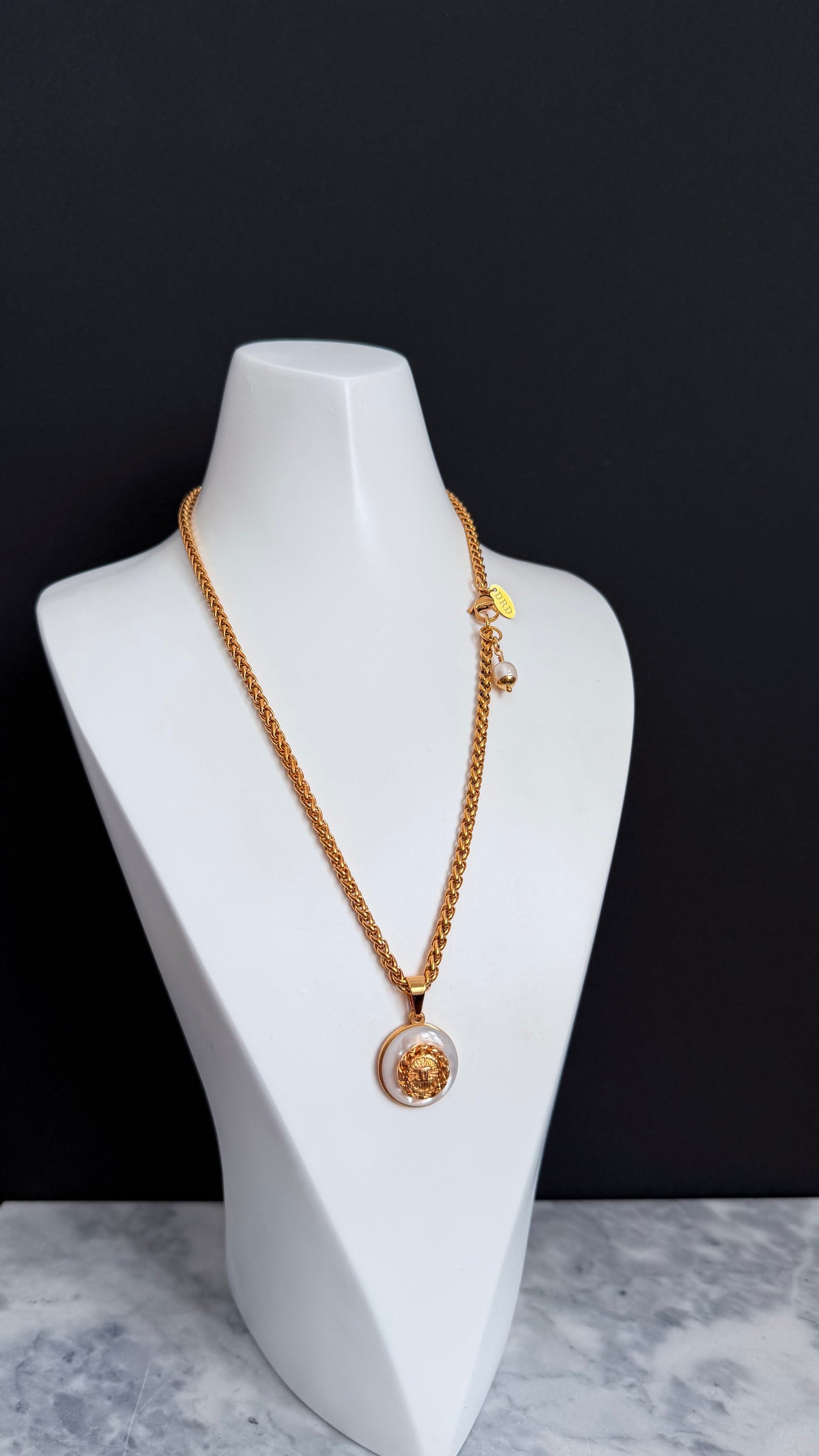 SUPER RARE MOTHER OF PEARL and Vintage Authentic reworked gold button Necklace