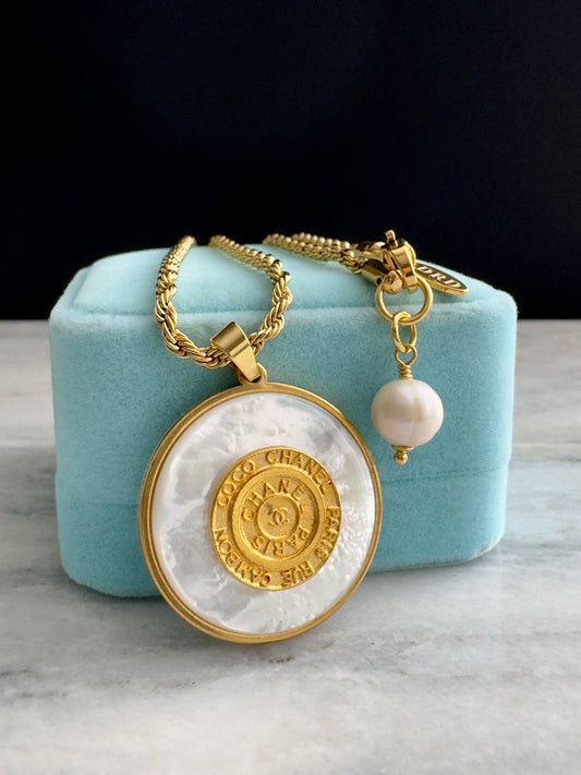 MOTHER OF PEARL One of a kind pearl and Authentic Reworked button necklace