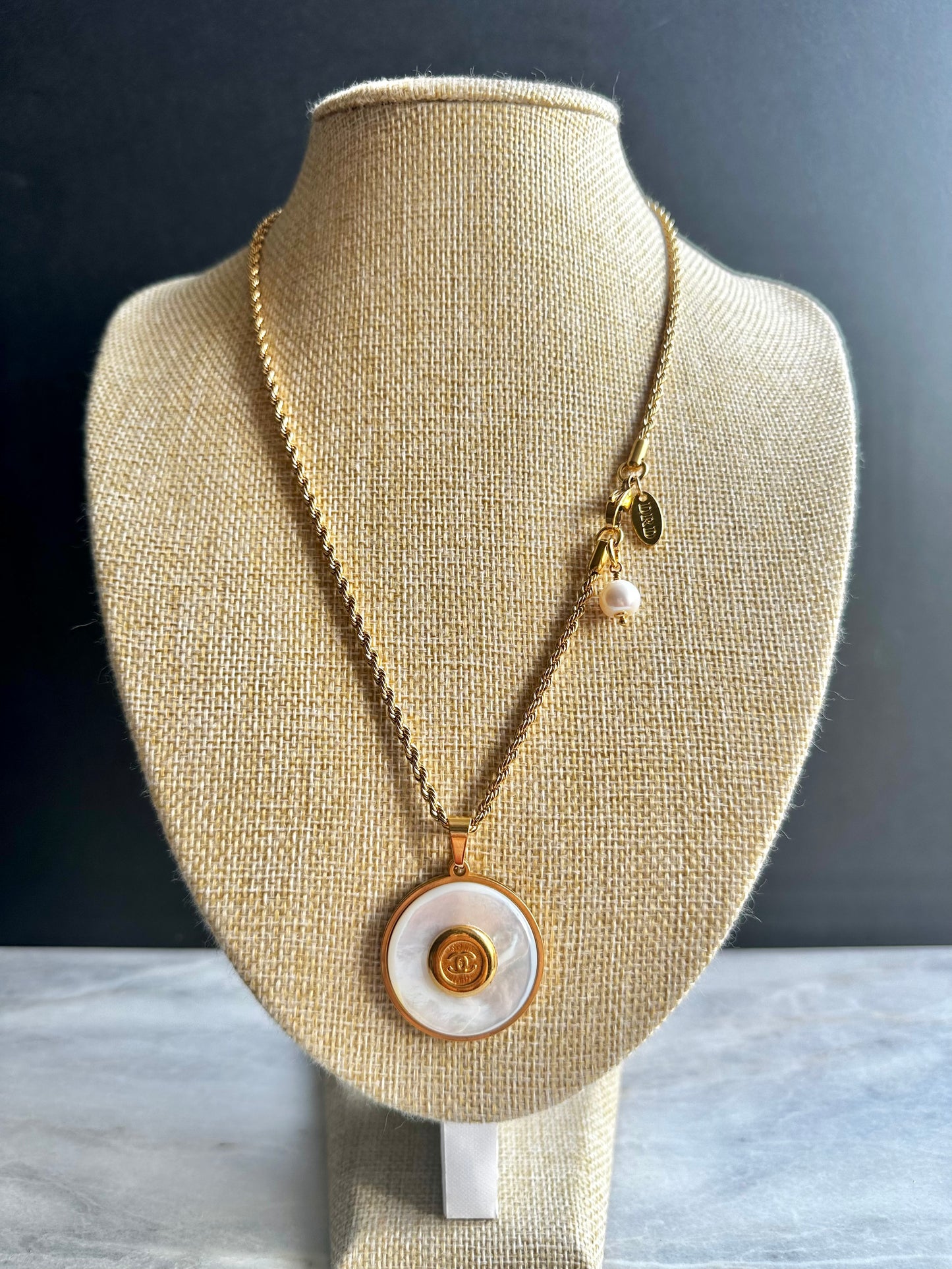 MOTHER OF PEARL One of a kind pearl and Authentic Reworked button necklace