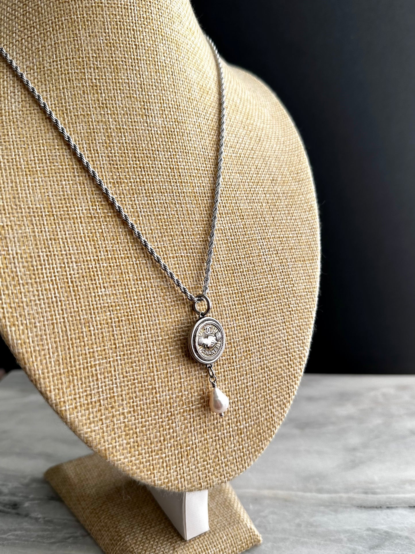 Authentic Reworked silver Button Necklace