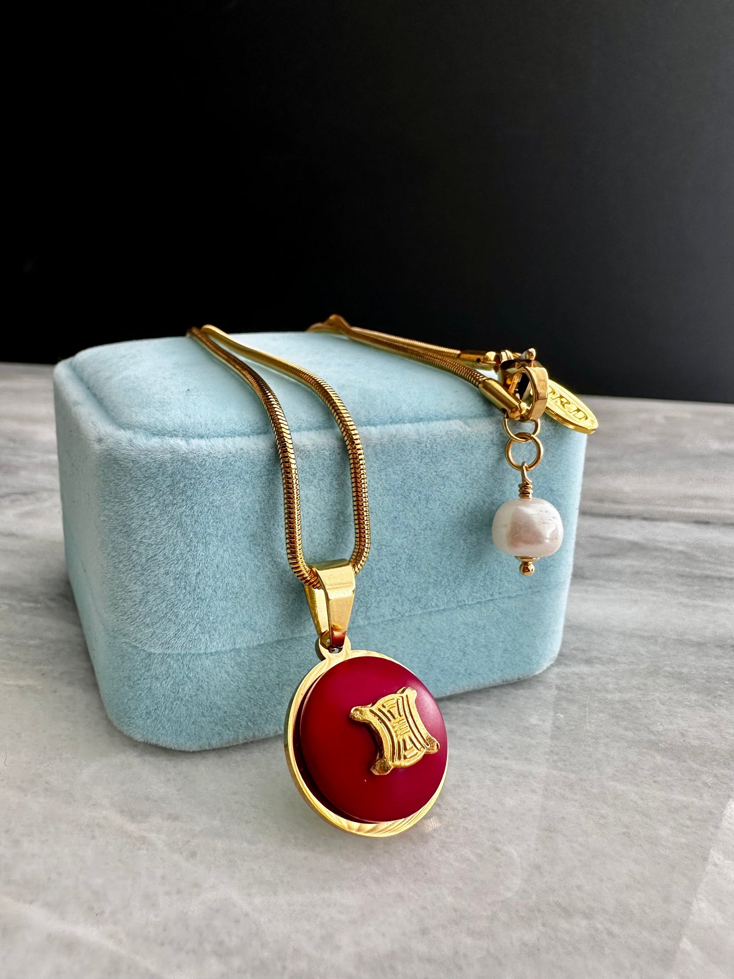 ❤️ Vintage Authentic reworked Celine Gold button Necklace