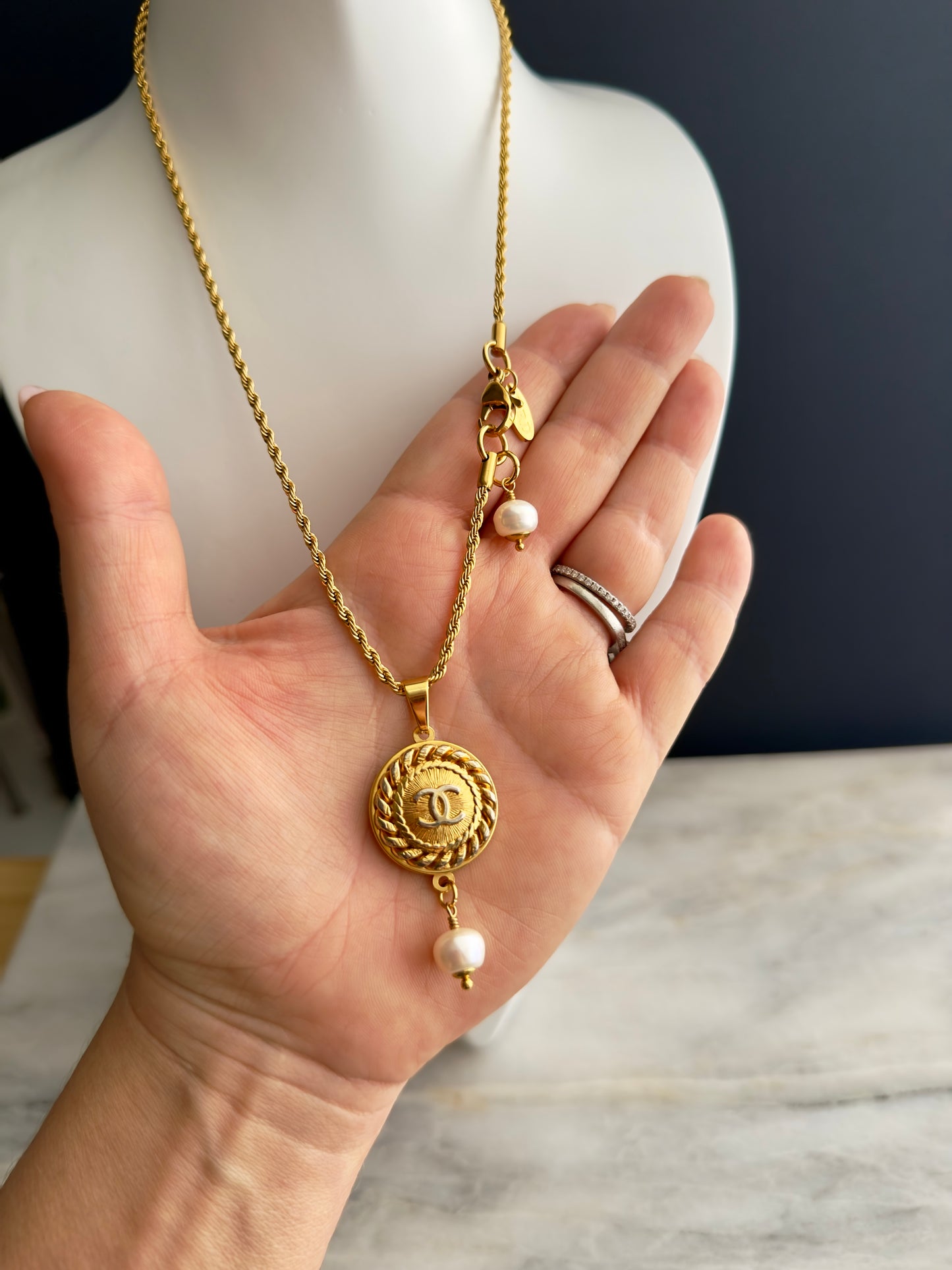 Vintage Authentic reworked Gold button Necklace