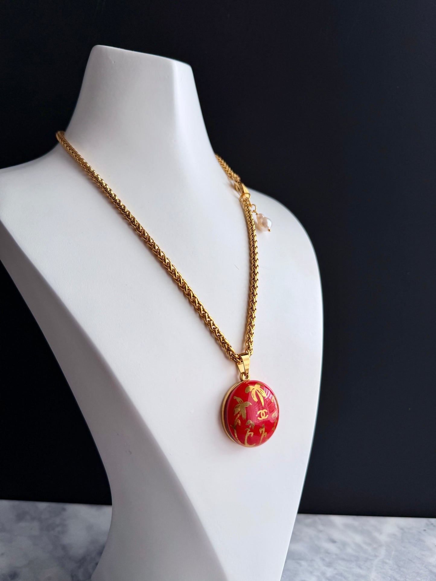 🧡 HUGE EXTREMELY RARE reworked orange button necklace