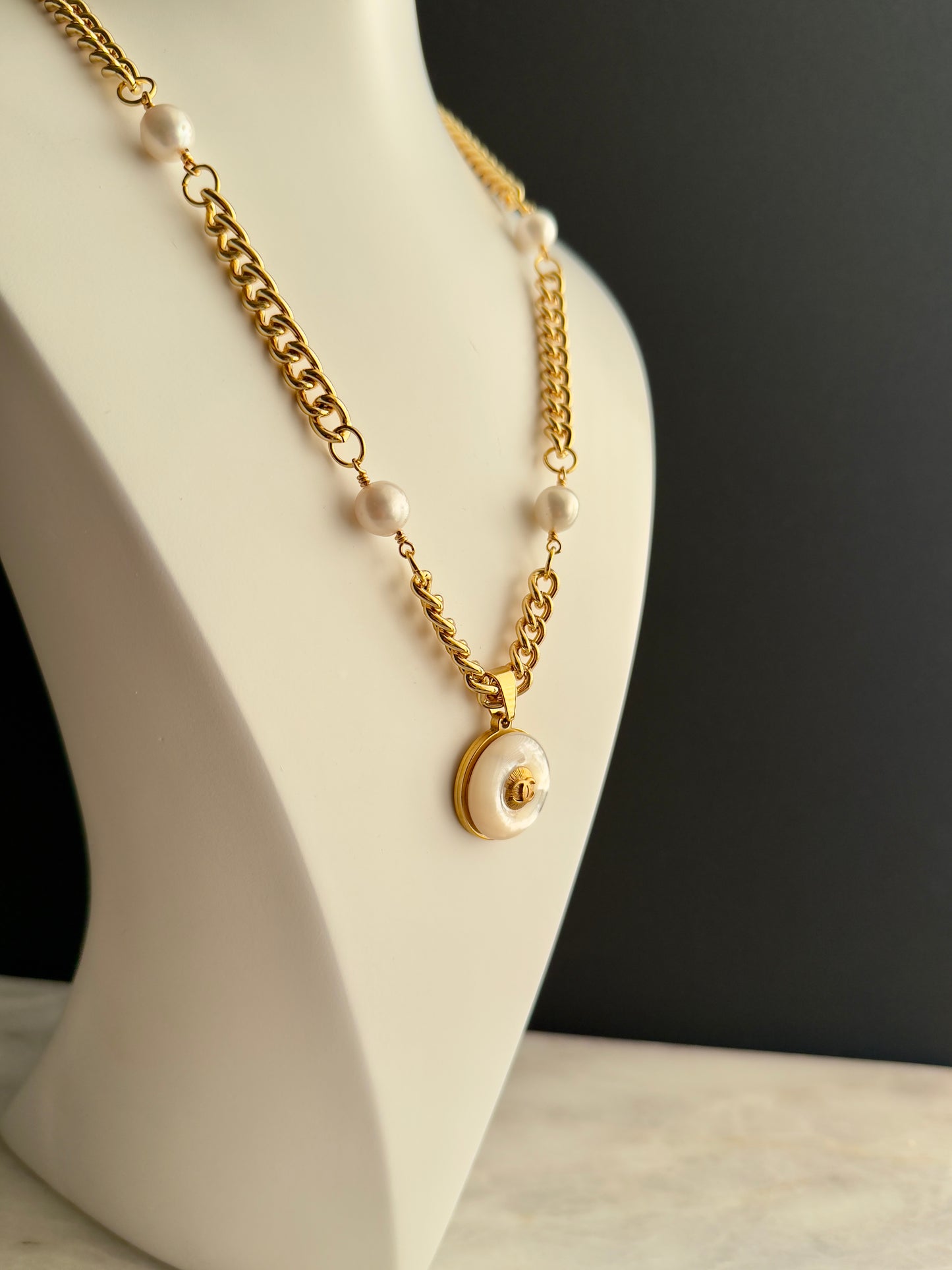 Extremely rare Authentic Reworked gold Button Necklace