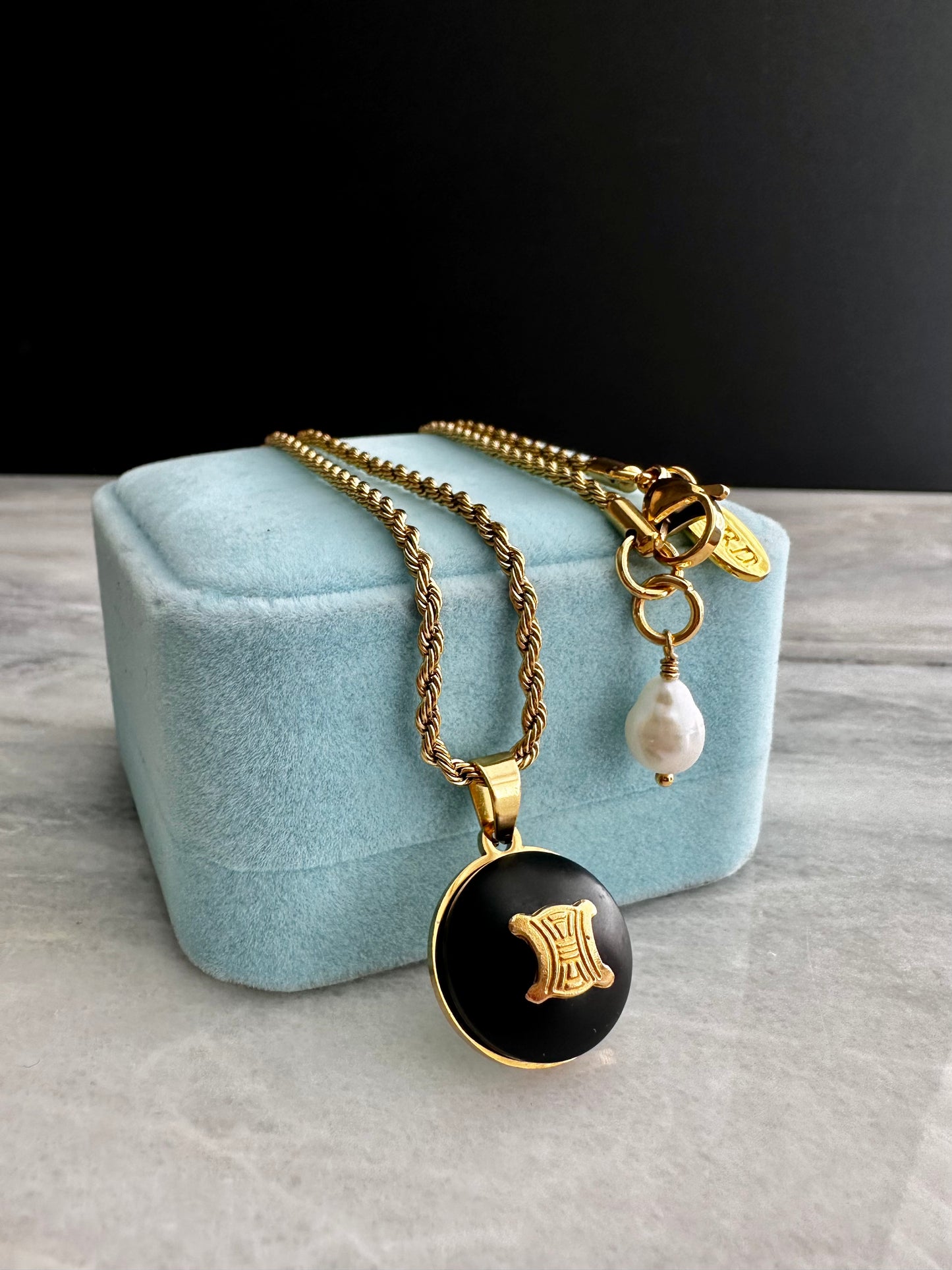 🖤 Vintage Authentic reworked Celine Gold button Necklace