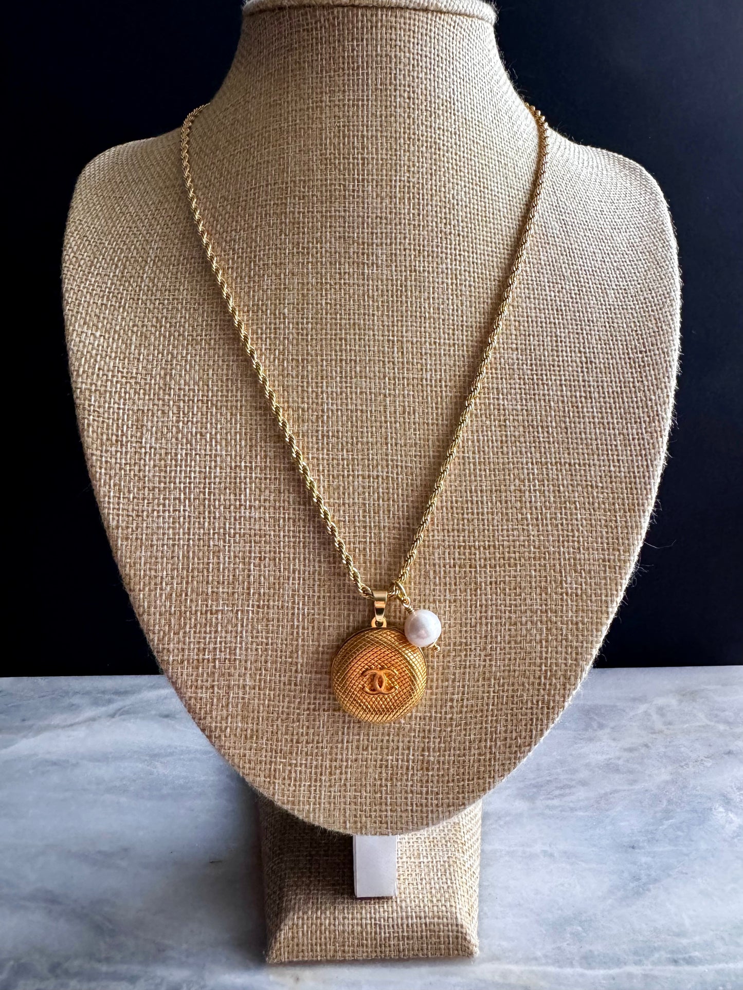 Large RARE Vintage Authentic reworked Gold button Necklace