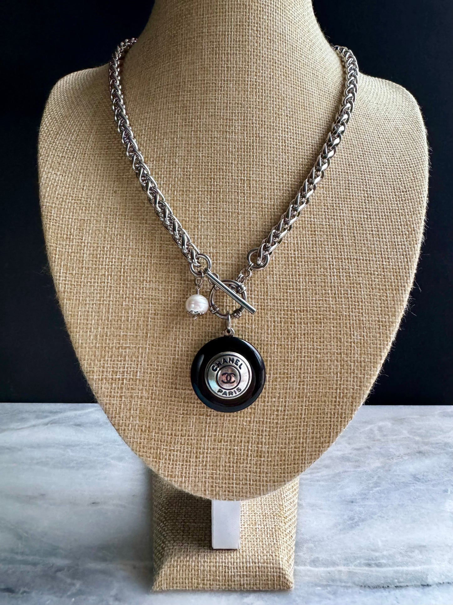 Black onyx One of a kind Authentic Reworked button necklace