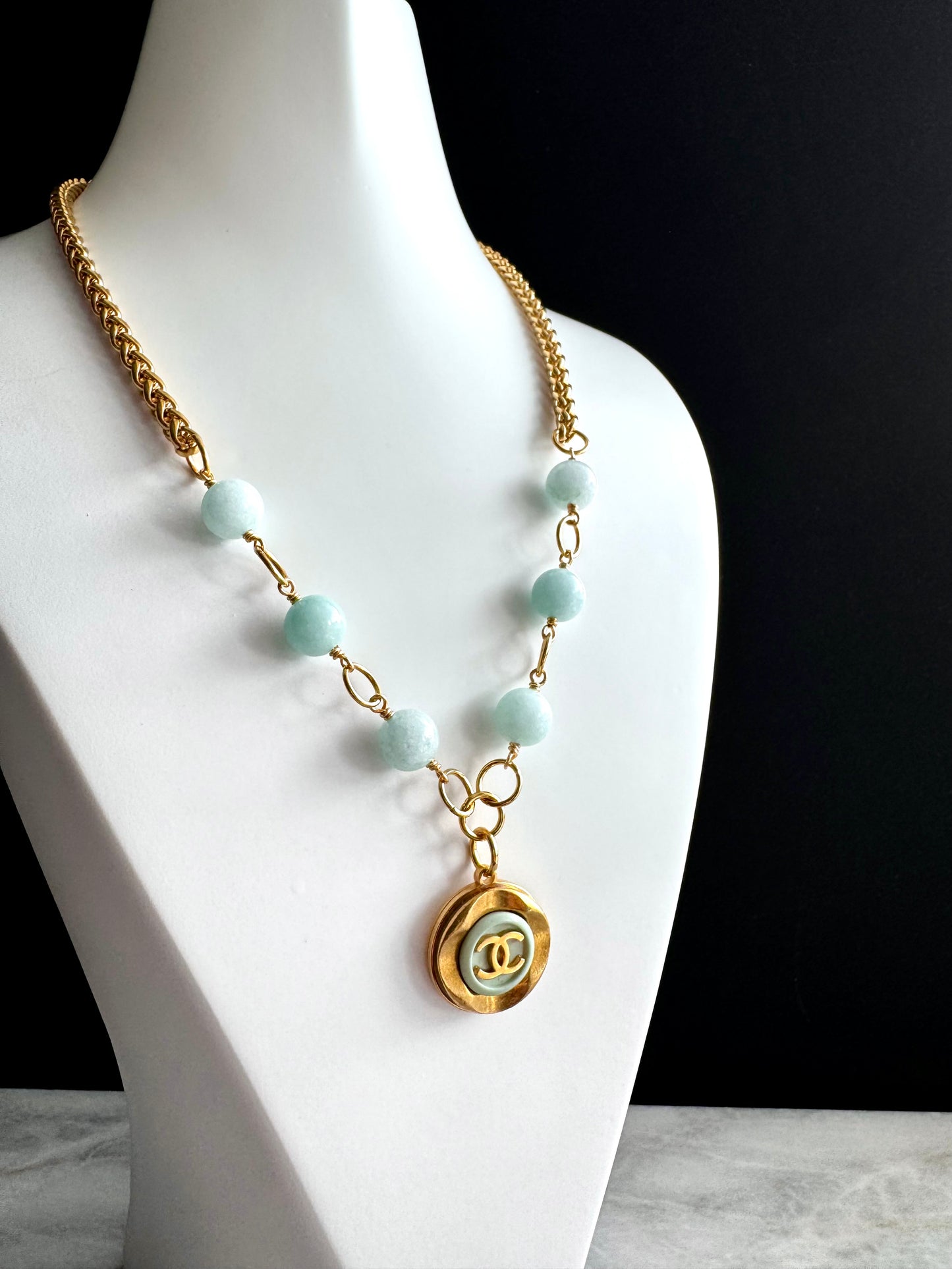 Vintage Authentic Antique gold CHANEL Necklace with turquoise beads • SUPER RARE ONE OF A KIND PIECE