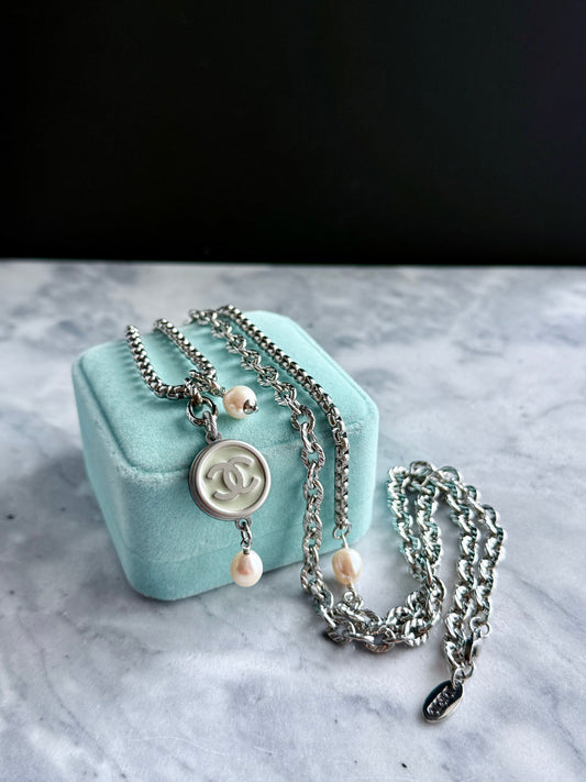 🩵 ONE OF A KIND - Authentic Reworked silver Button Double wrap Necklace