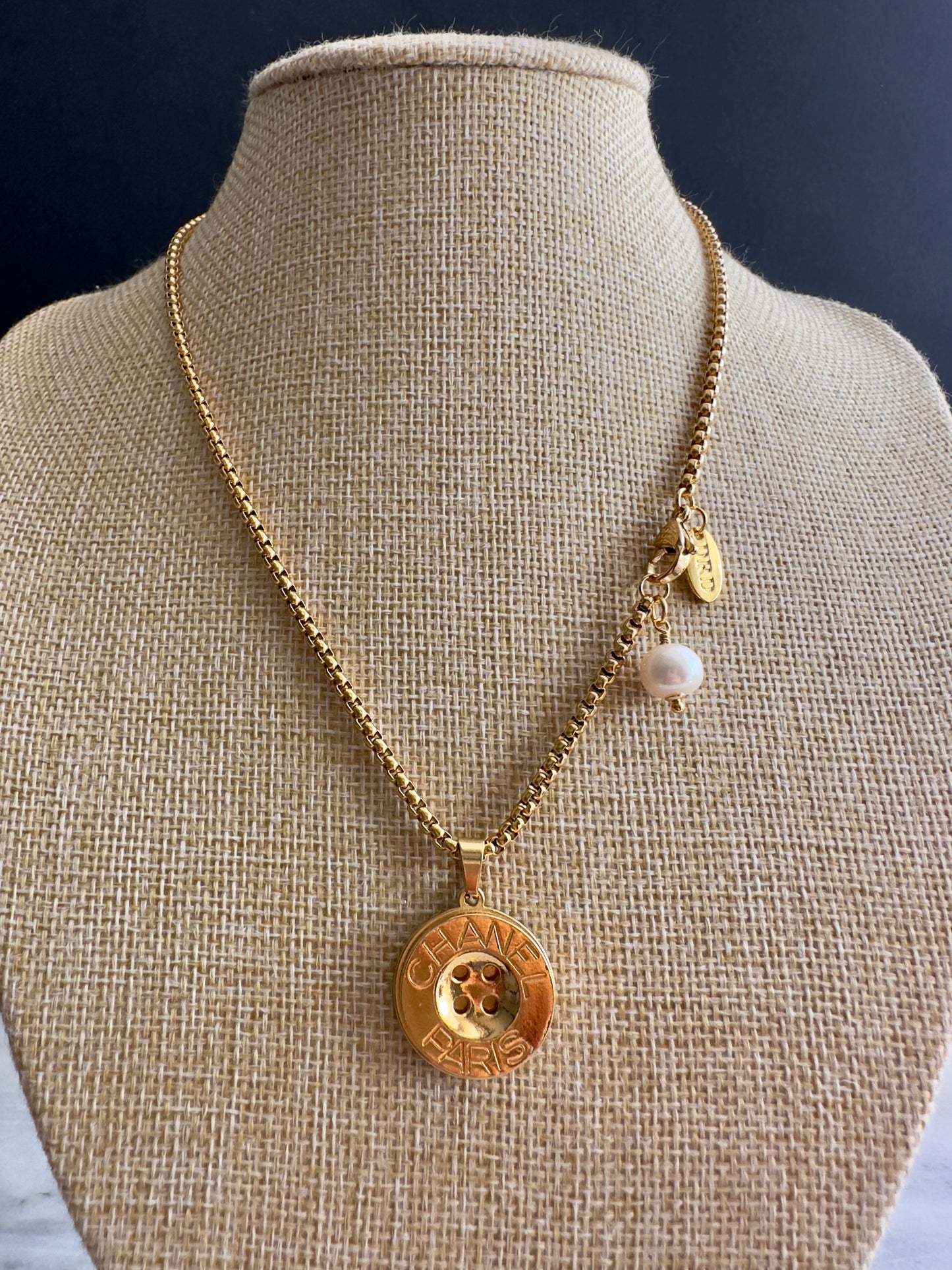 Large Vintage Authentic reworked Gold button Necklace