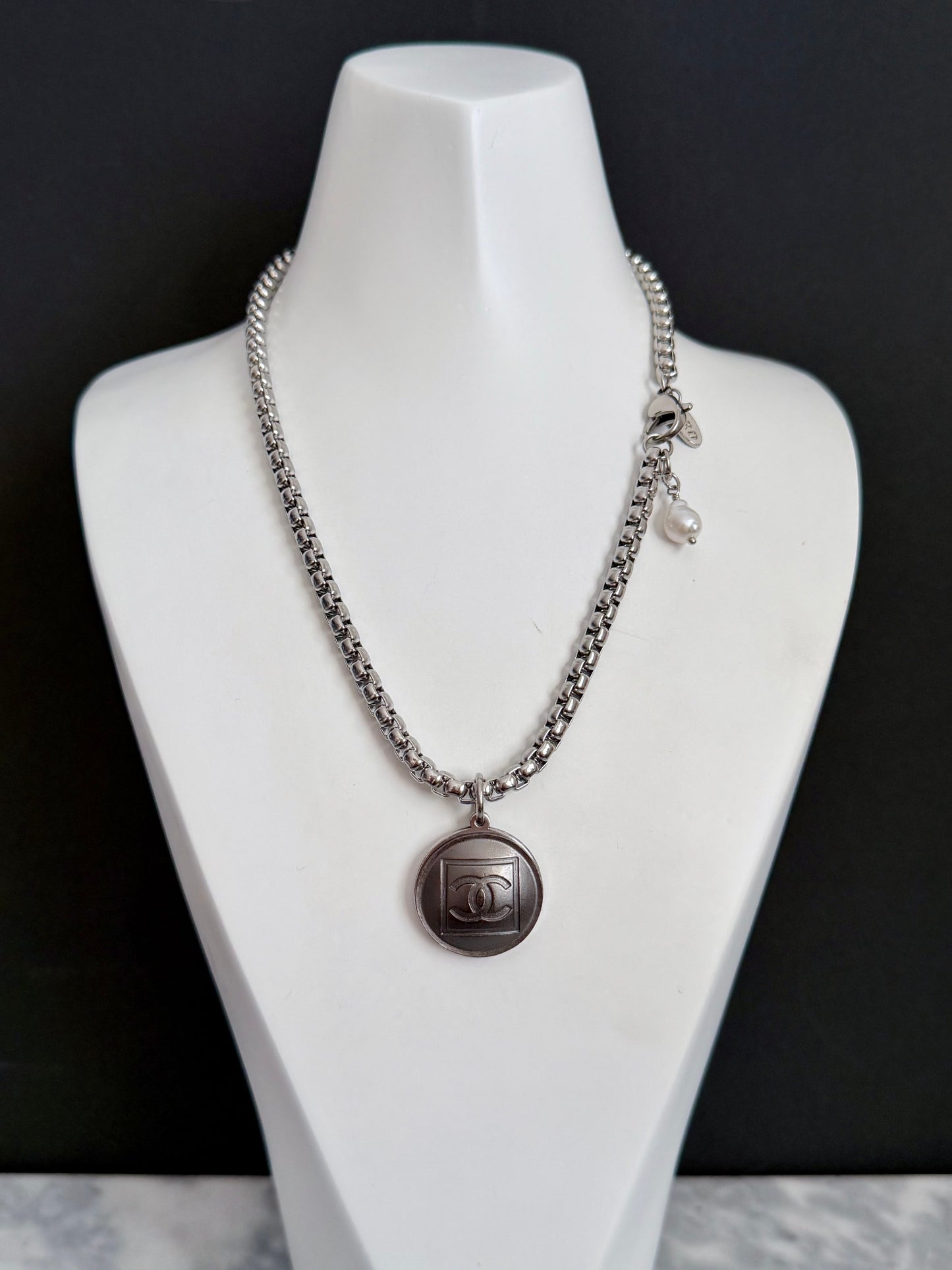 🤍 ONE OF A KIND - Authentic Reworked silver Button Necklace