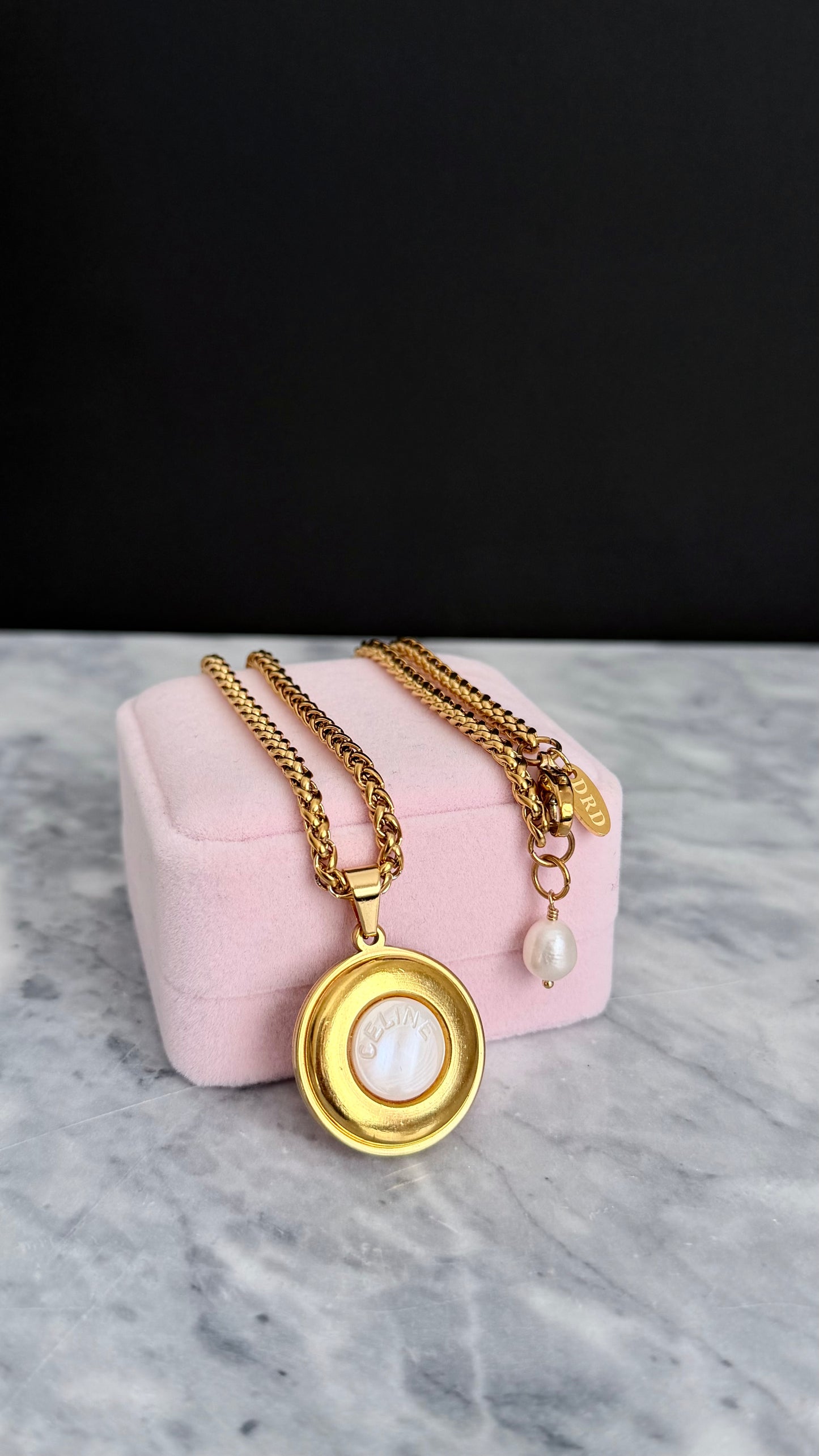 🤍 Vintage Authentic reworked Celine Gold button Necklace - LARGE version