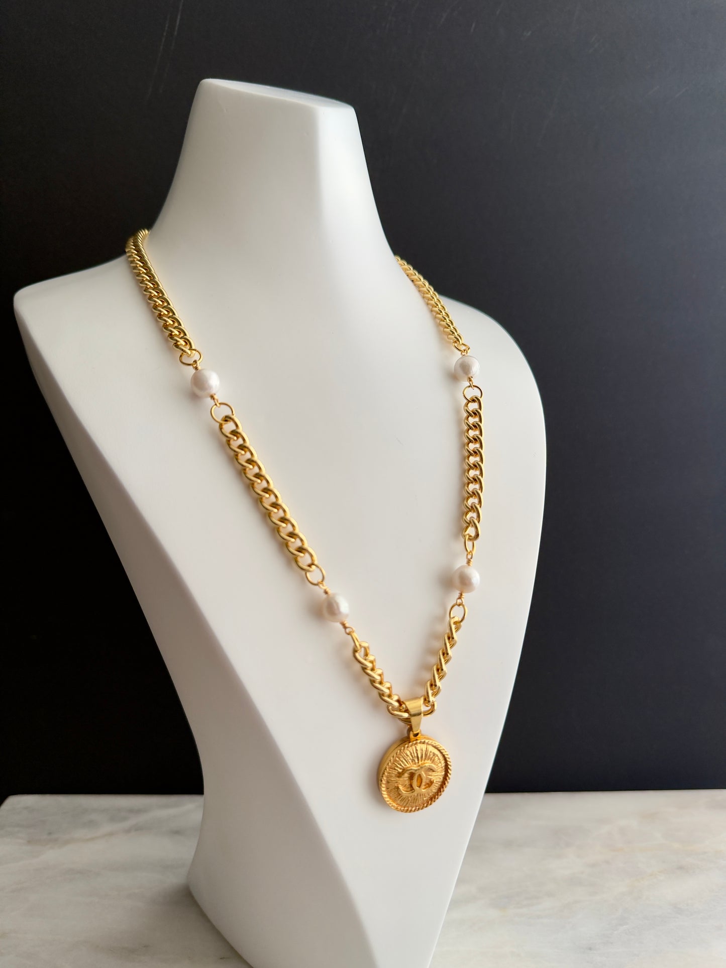 Extremely rare Authentic Reworked gold Button Necklace