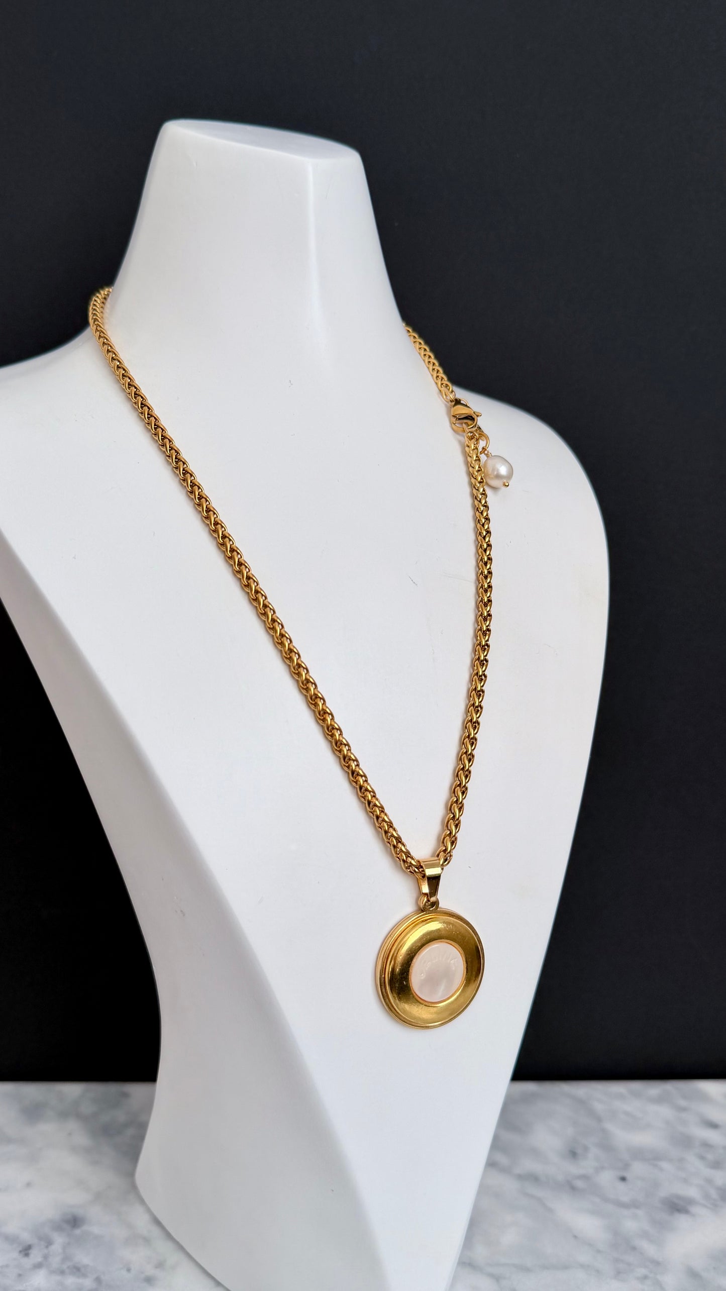 🤍 Vintage Authentic reworked Celine Gold button Necklace - LARGE version