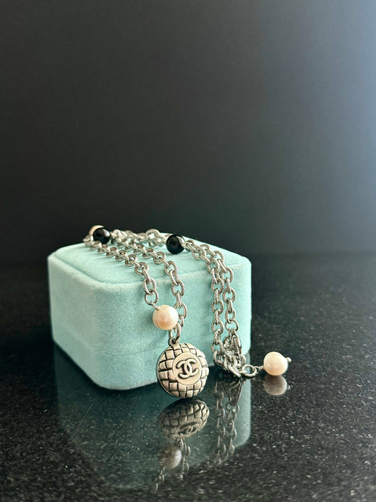 🖤 Extremely rare Authentic Reworked silver Button Necklace
