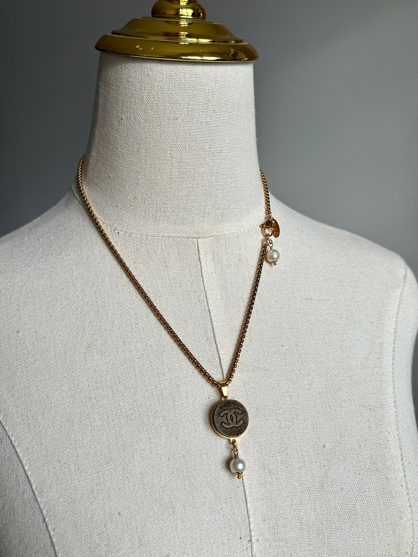 Vintage Authentic reworked Antique Gold button Necklace