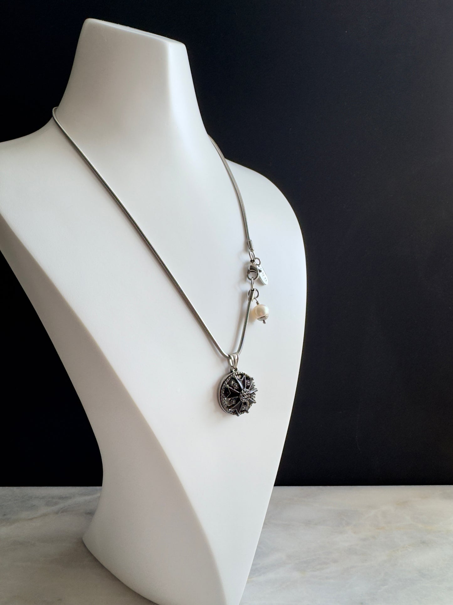 Authentic Reworked silver Button Necklace